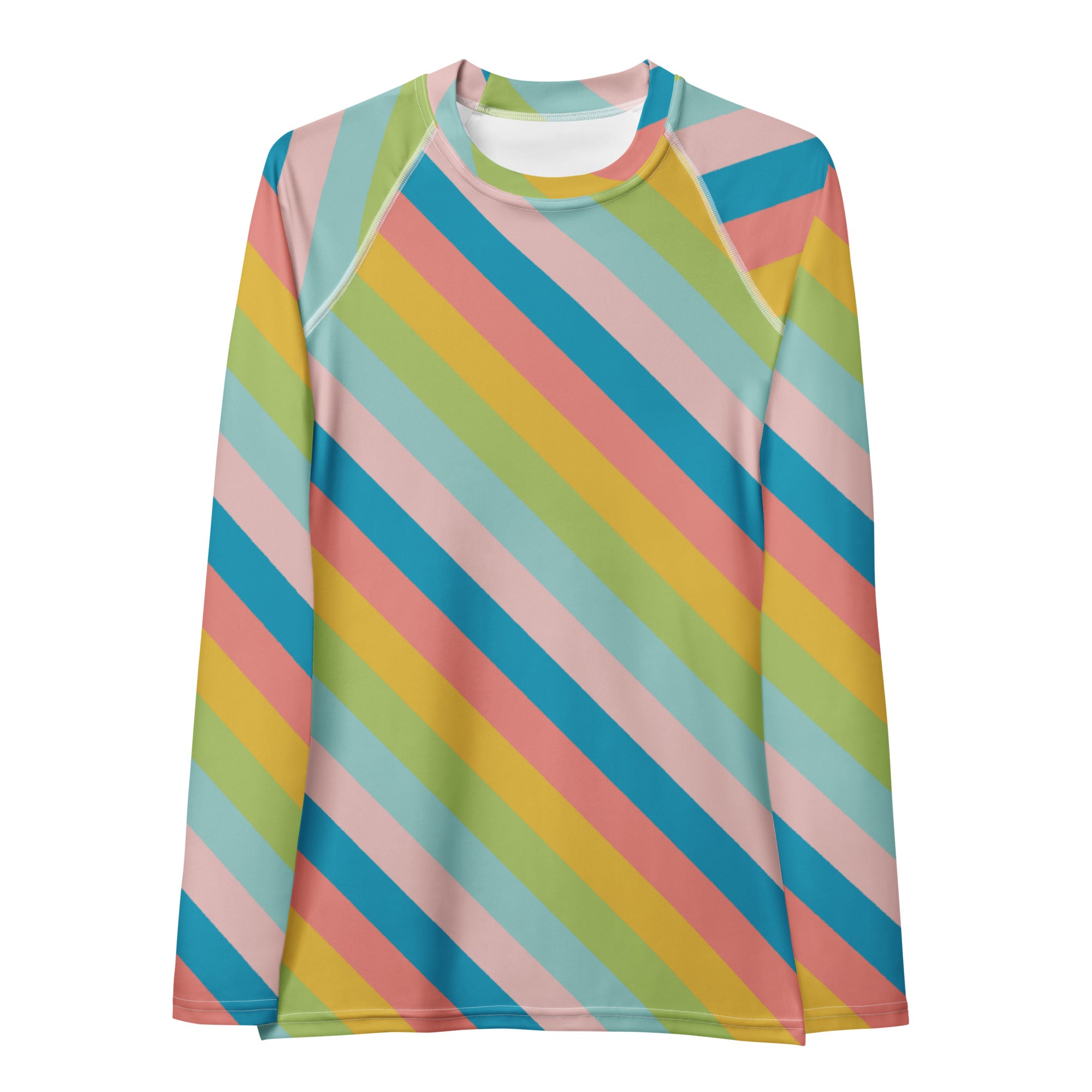 Women's Colorful Diagonal Striped Long Sleeve Rash Guard Swim Shirt – Buttery Soft, Sun Safe UPF 50+ Protection, Quick Dry & 4-Way Stretch Comfort