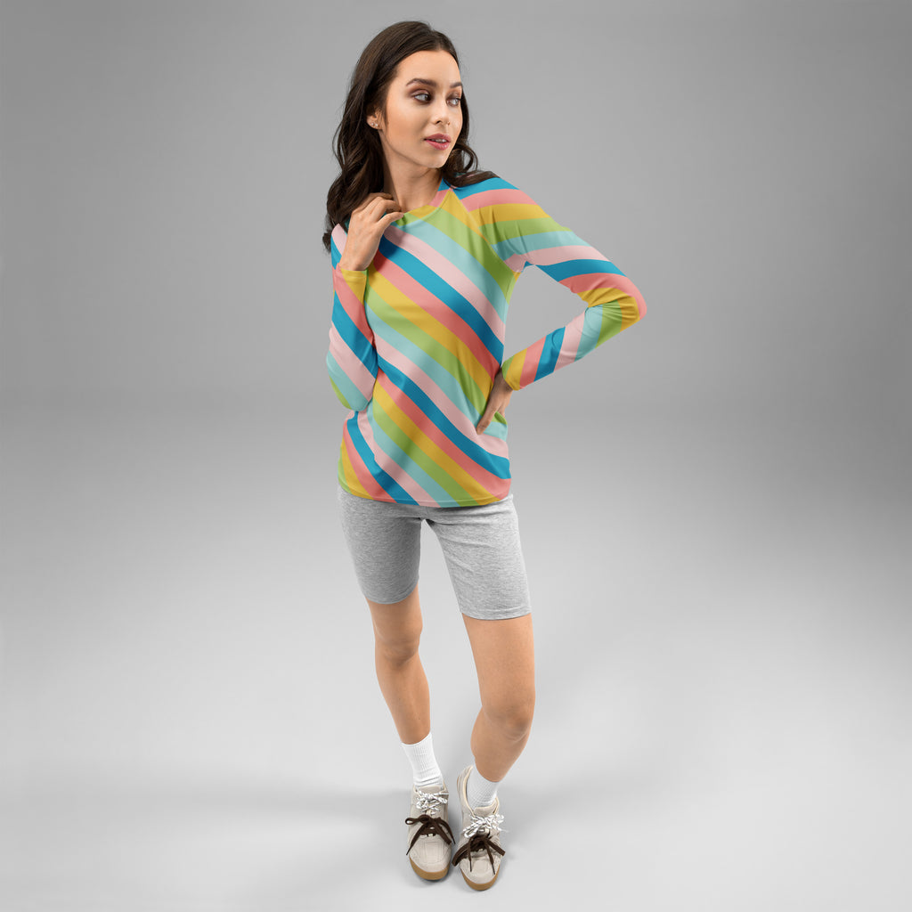 Women's Colorful Diagonal Striped Long Sleeve Rash Guard Swim Shirt – Buttery Soft, Sun Safe UPF 50+ Protection, Quick Dry & 4-Way Stretch Comfort