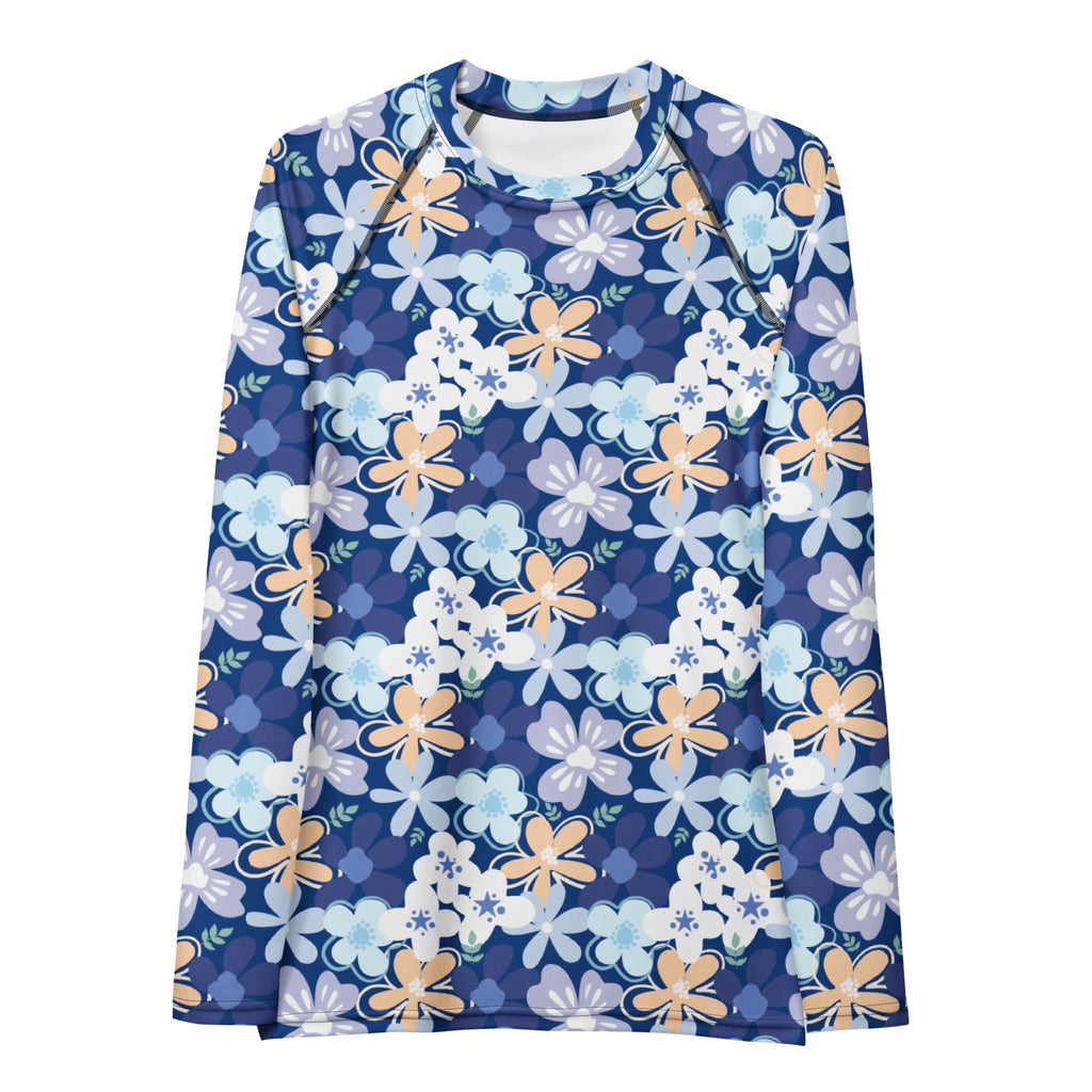 Women's Tropical Blue Floral Long Sleeve Rash Guard Swim Shirt – Buttery Soft, Sun Safe UPF 50+ Protection, Quick Dry & 4-Way Stretch Comfort
