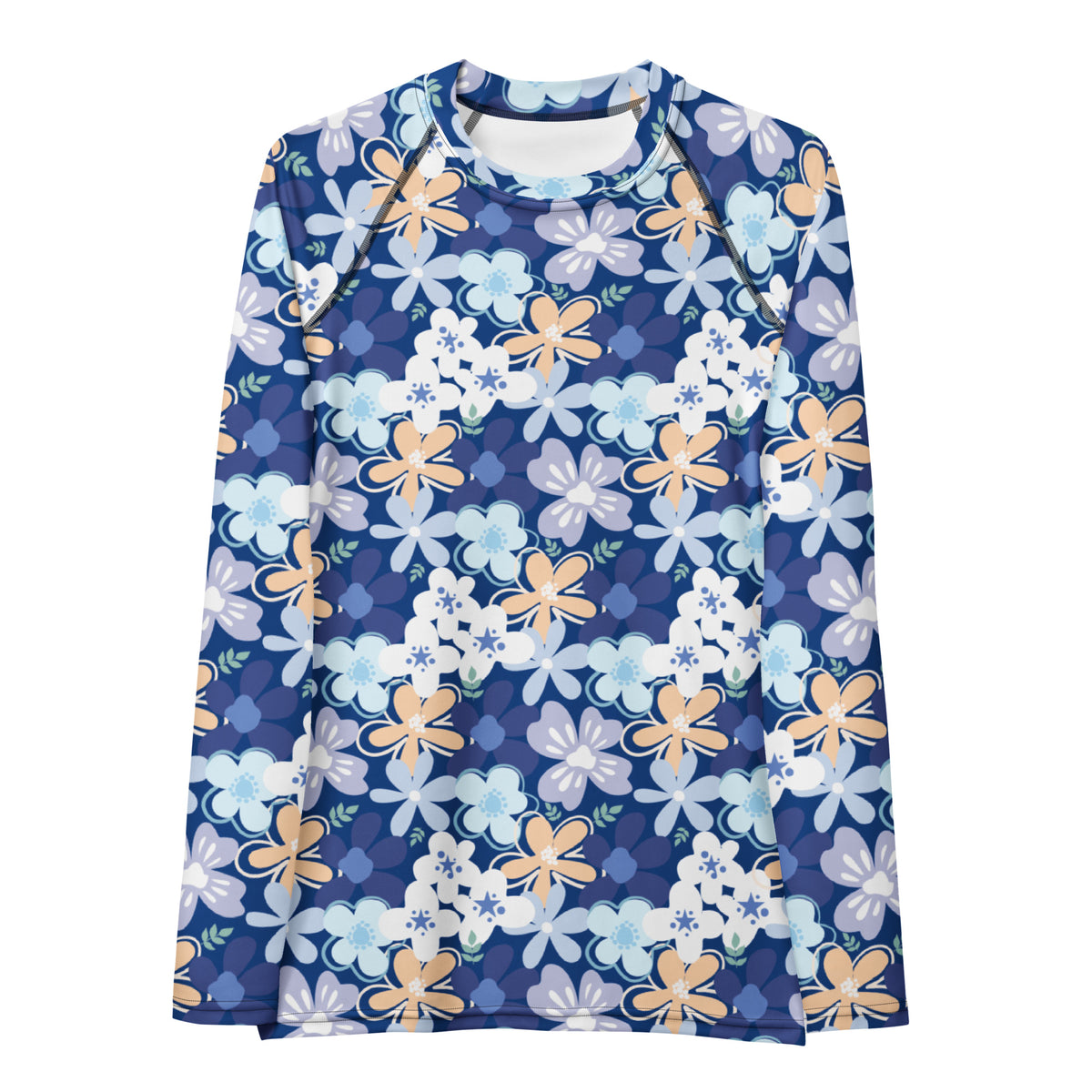 Women's Tropical Blue Floral Long Sleeve Rash Guard Swim Shirt – Buttery Soft, Sun Safe UPF 50+ Protection, Quick Dry & 4-Way Stretch Comfort