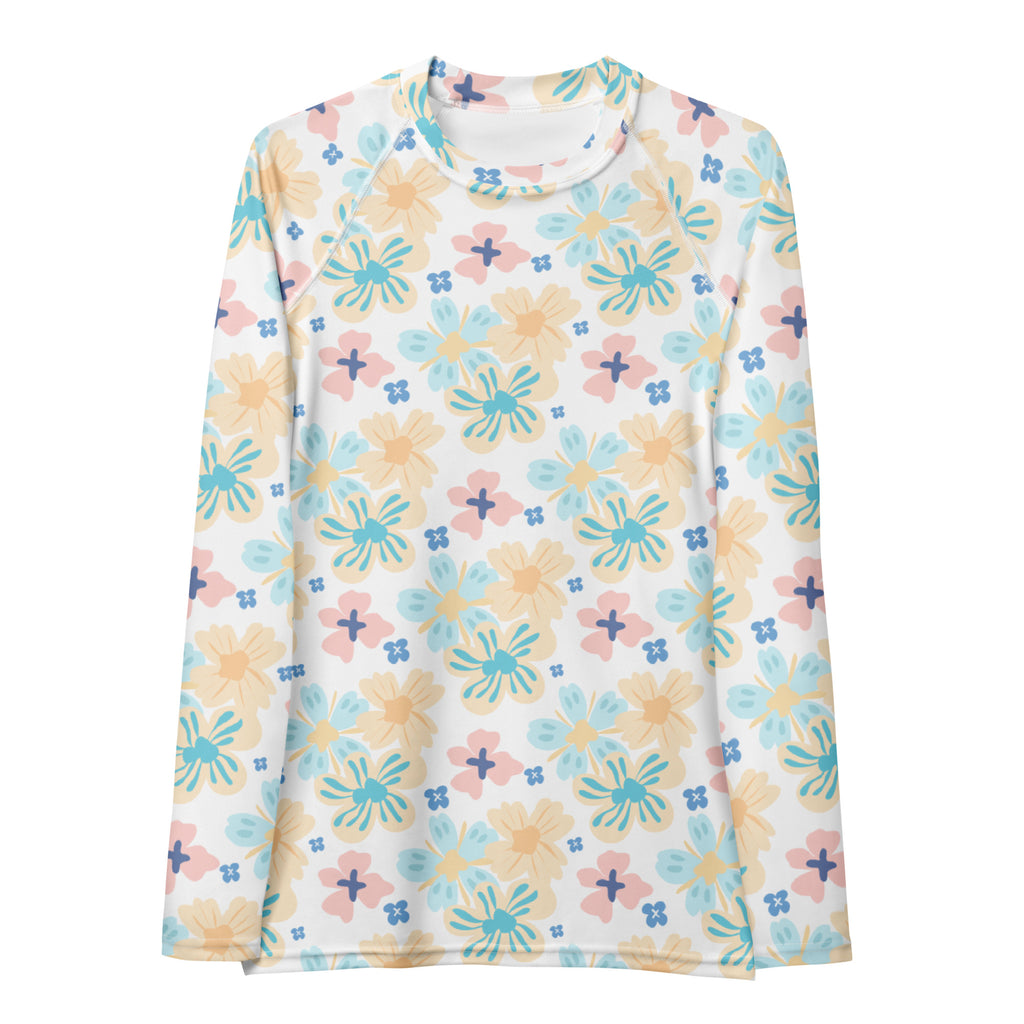 Women's Tropical Pastel Floral Long Sleeve Rash Guard Swim Shirt – Buttery Soft, Sun Safe UPF 50+ Protection, Quick Dry & 4-Way Stretch Comfort