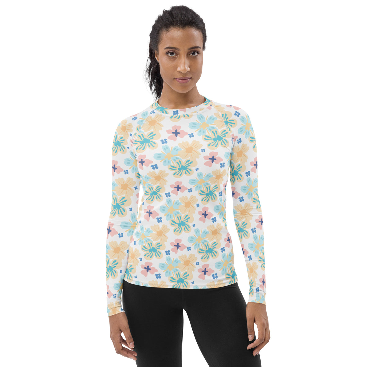 Women's Tropical Pastel Floral Long Sleeve Rash Guard Swim Shirt – Buttery Soft, Sun Safe UPF 50+ Protection, Quick Dry & 4-Way Stretch Comfort