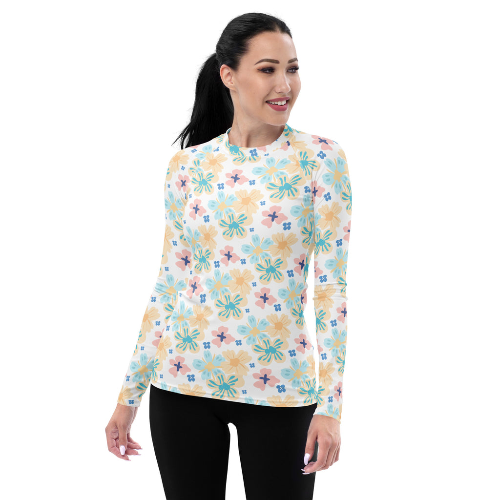 Women's Tropical Pastel Floral Long Sleeve Rash Guard Swim Shirt – Buttery Soft, Sun Safe UPF 50+ Protection, Quick Dry & 4-Way Stretch Comfort