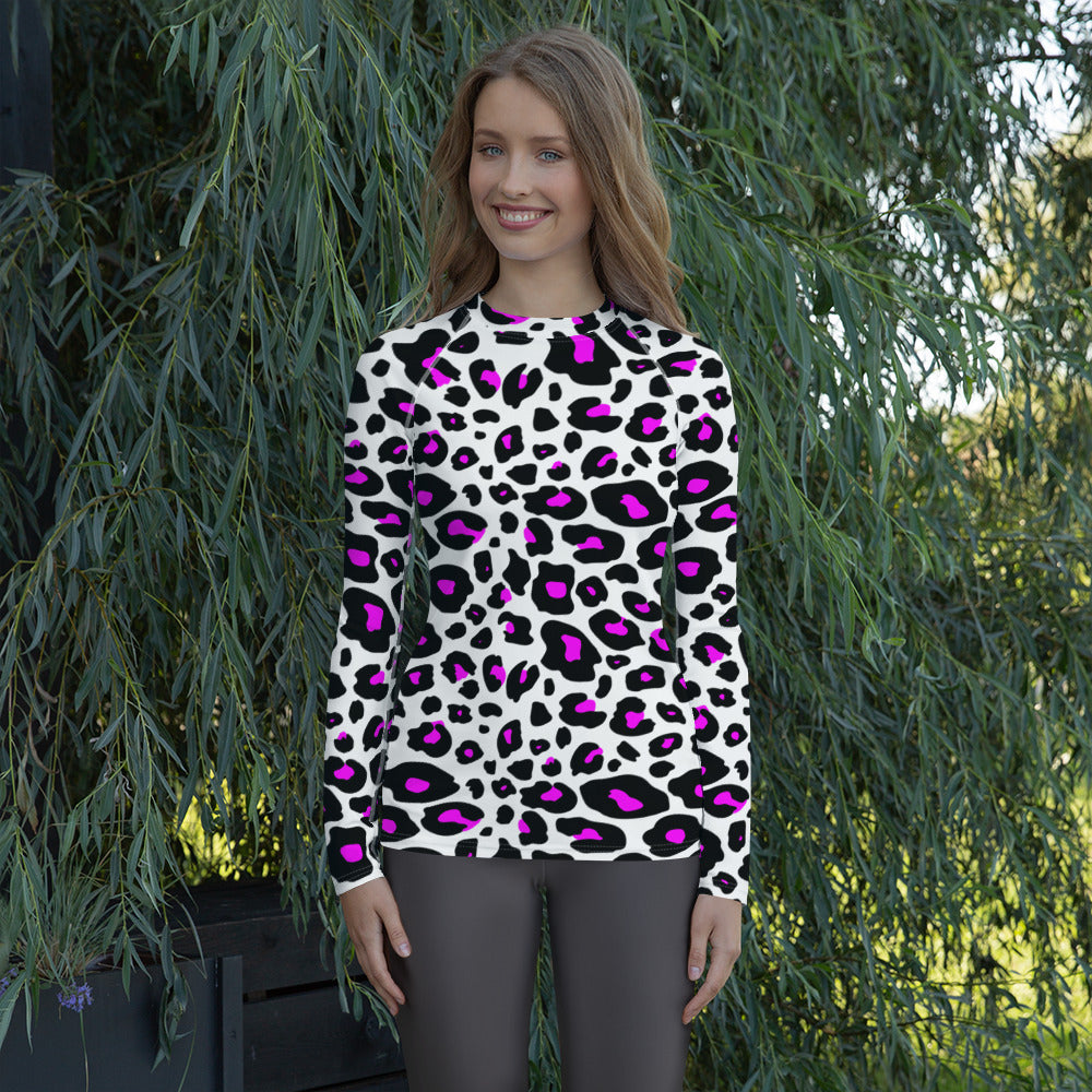 Women's Purple Leopard Long Sleeve Rash Guard Swim Shirt – Buttery Soft, Sun Safe UPF 50+ Protection, Quick Dry & 4-Way Stretch Comfort