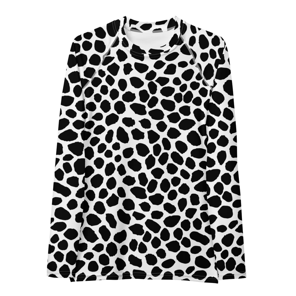 Women's Black & White Spotted Animal Print Long Sleeve Rash Guard Swim Shirt – Buttery Soft, Sun Safe UPF 50+ Protection, Quick Dry & 4-Way Stretch Comfort