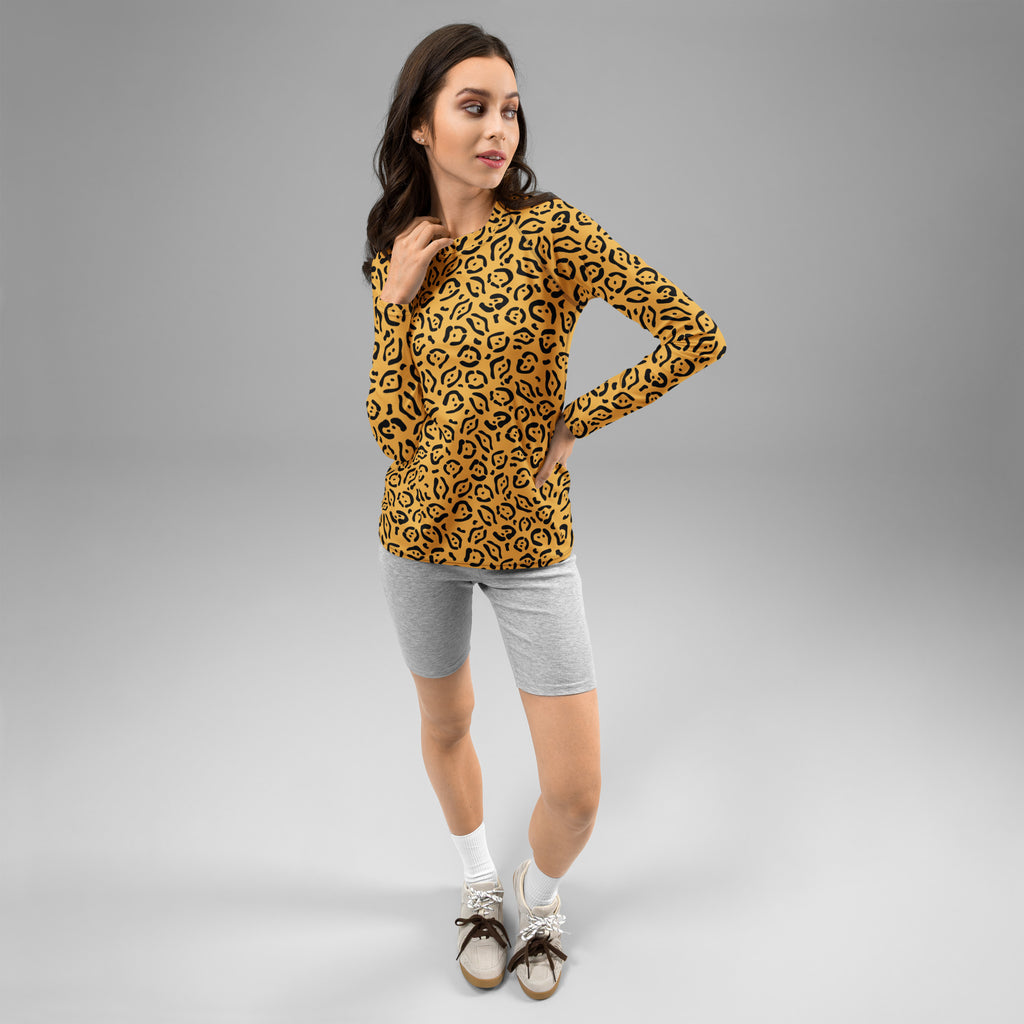 Women's Golden Leopard Print Long Sleeve Rash Guard Swim Shirt – Buttery Soft, Sun Safe UPF 50+ Protection, Quick Dry & 4-Way Stretch Comfort