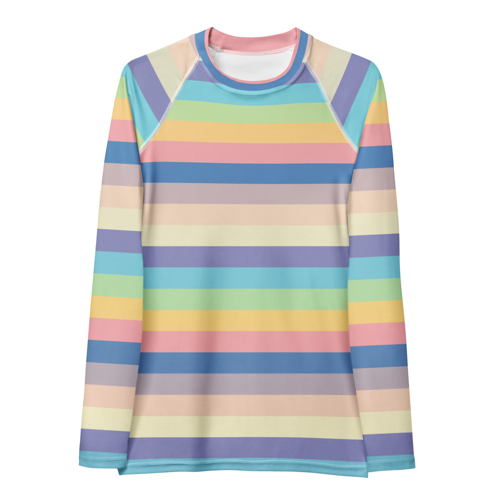 Women's Colorful Pastel Stripe Long Sleeve Rash Guard Swim Shirt – Buttery Soft, Sun Safe UPF 50+ Protection, Quick Dry & 4-Way Stretch Comfort