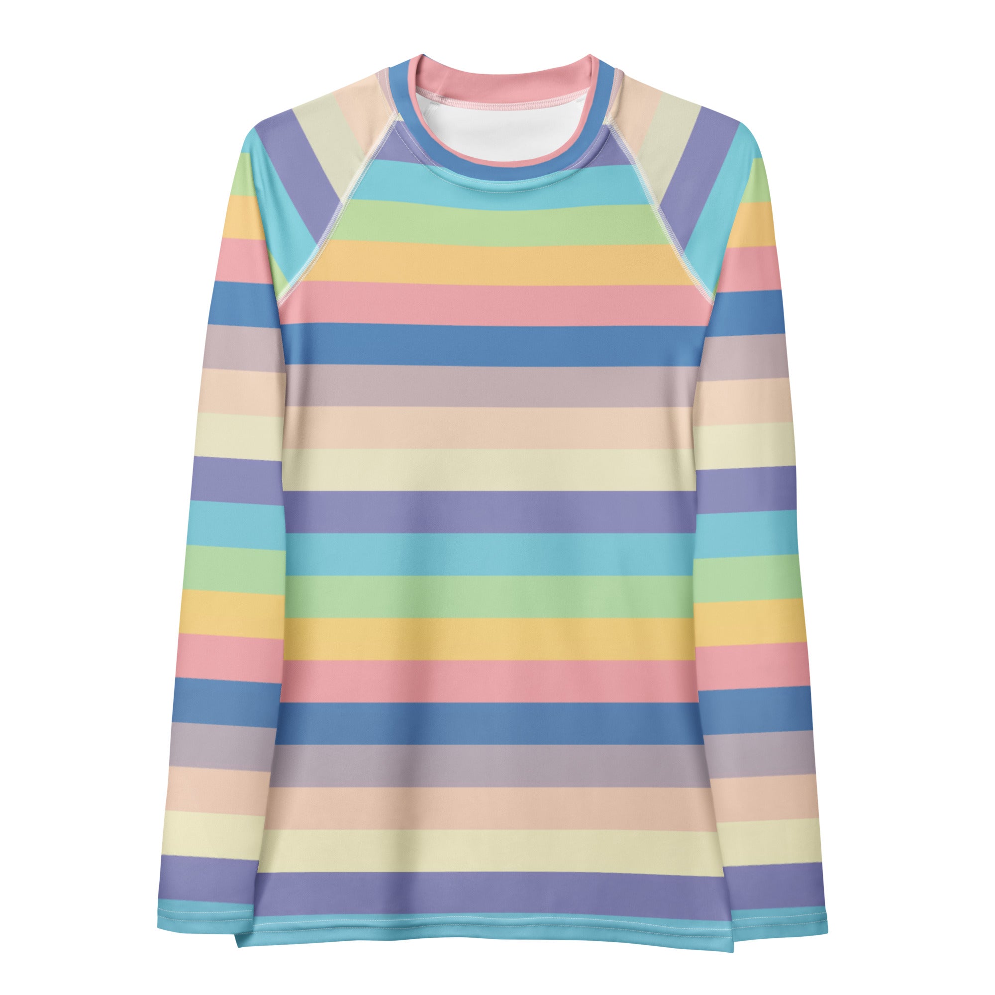 Women's Colorful Pastel Stripe Long Sleeve Rash Guard Swim Shirt – Buttery Soft, Sun Safe UPF 50+ Protection, Quick Dry & 4-Way Stretch Comfort