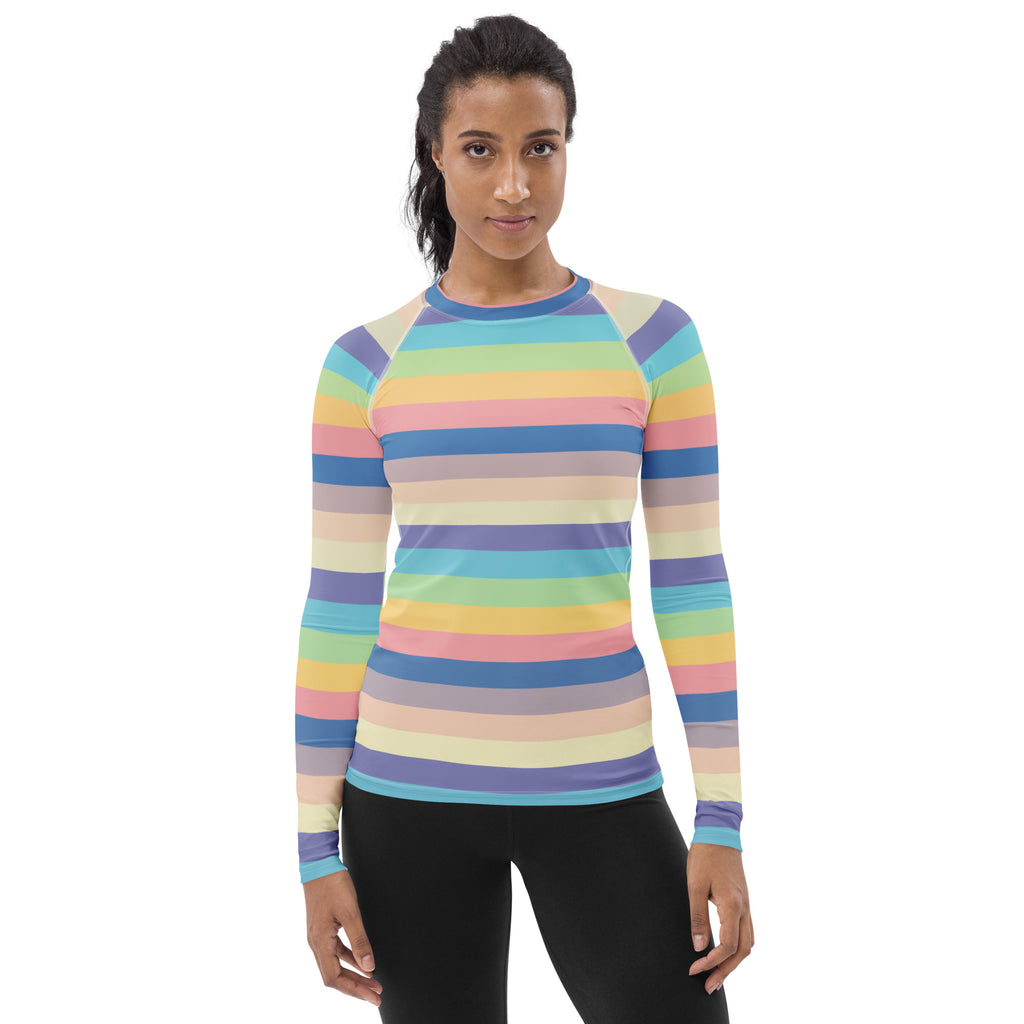 Women's Colorful Pastel Stripe Long Sleeve Rash Guard Swim Shirt – Buttery Soft, Sun Safe UPF 50+ Protection, Quick Dry & 4-Way Stretch Comfort