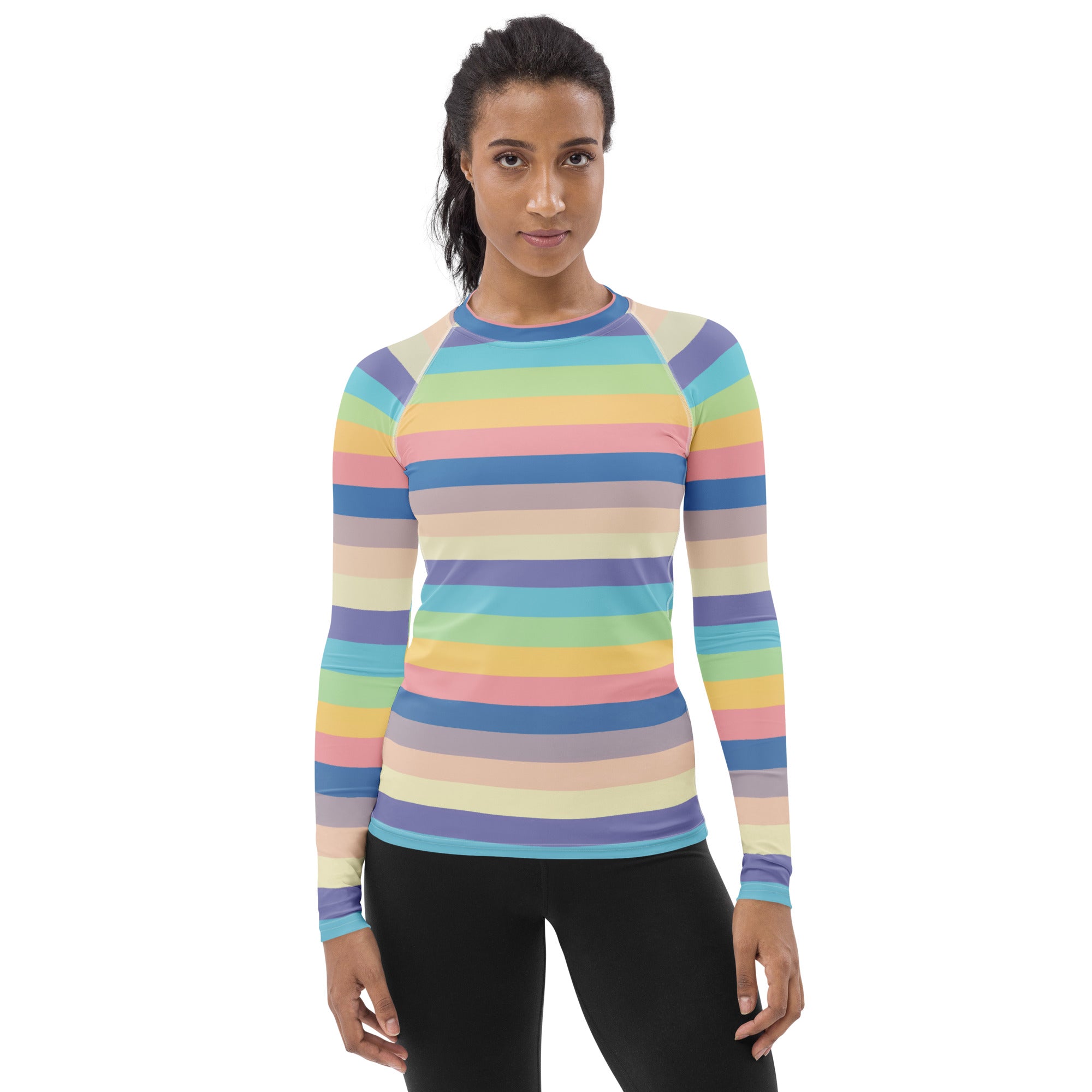 Women's Colorful Pastel Stripe Long Sleeve Rash Guard Swim Shirt – Buttery Soft, Sun Safe UPF 50+ Protection, Quick Dry & 4-Way Stretch Comfort