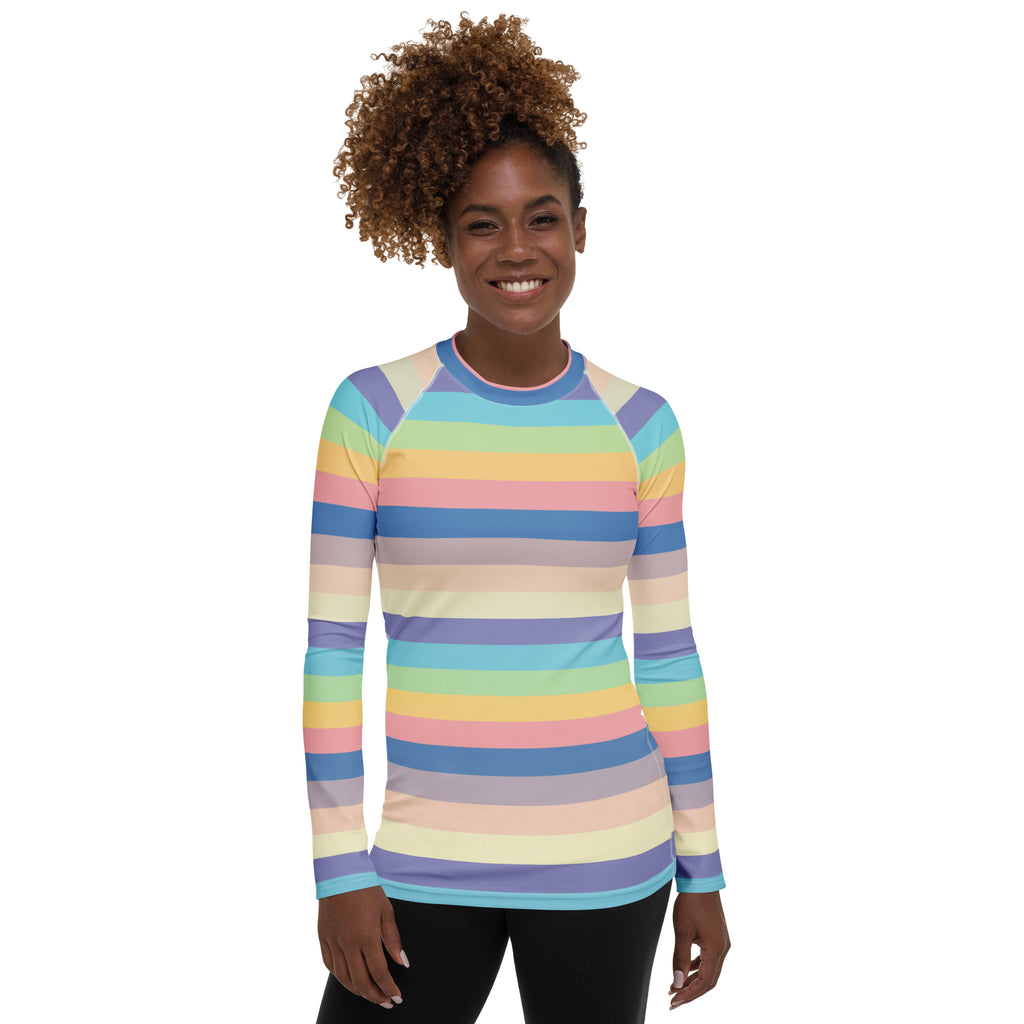 Women's Colorful Pastel Stripe Long Sleeve Rash Guard Swim Shirt – Buttery Soft, Sun Safe UPF 50+ Protection, Quick Dry & 4-Way Stretch Comfort