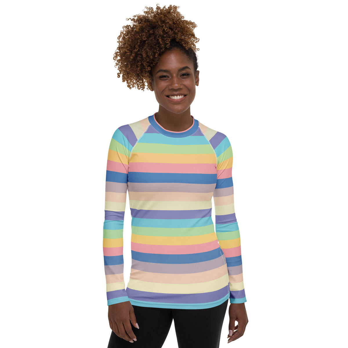 Women's Colorful Pastel Stripe Long Sleeve Rash Guard Swim Shirt – Buttery Soft, Sun Safe UPF 50+ Protection, Quick Dry & 4-Way Stretch Comfort