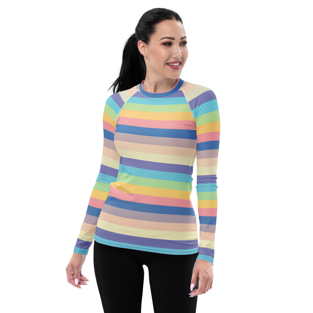 Women's Colorful Pastel Stripe Long Sleeve Rash Guard Swim Shirt – Buttery Soft, Sun Safe UPF 50+ Protection, Quick Dry & 4-Way Stretch Comfort