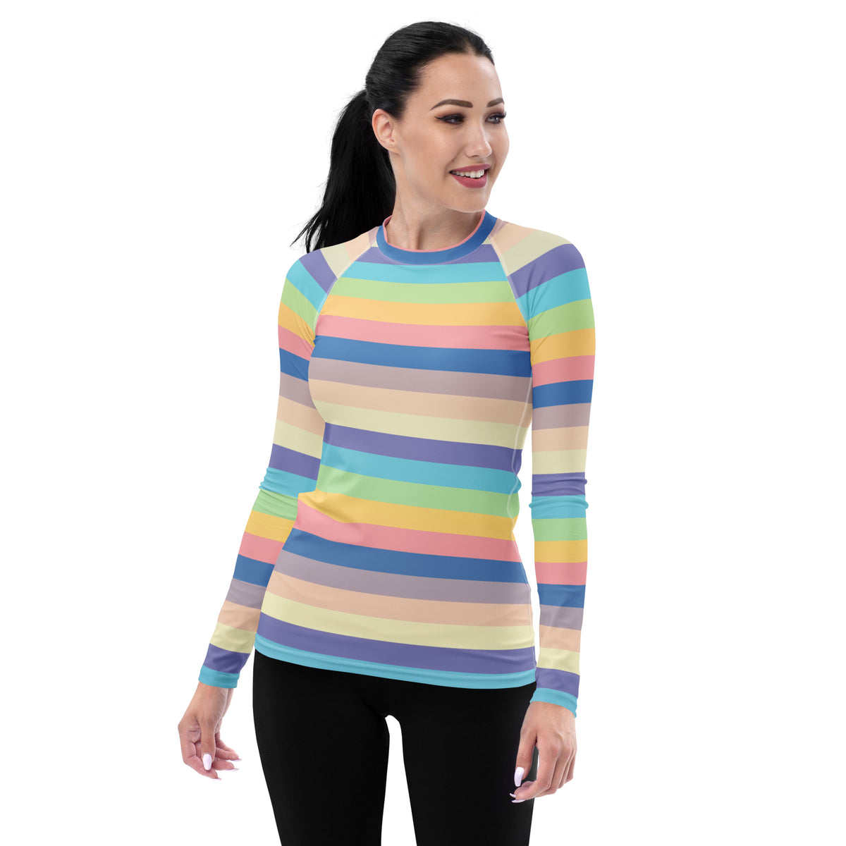 Women's Colorful Pastel Stripe Long Sleeve Rash Guard Swim Shirt – Buttery Soft, Sun Safe UPF 50+ Protection, Quick Dry & 4-Way Stretch Comfort