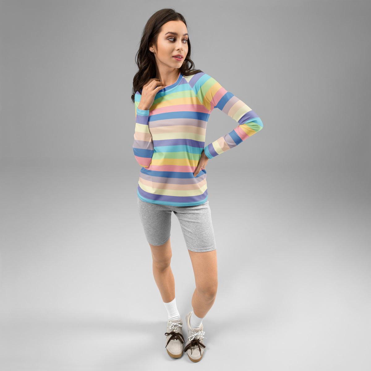 Women's Colorful Pastel Stripe Long Sleeve Rash Guard Swim Shirt – Buttery Soft, Sun Safe UPF 50+ Protection, Quick Dry & 4-Way Stretch Comfort