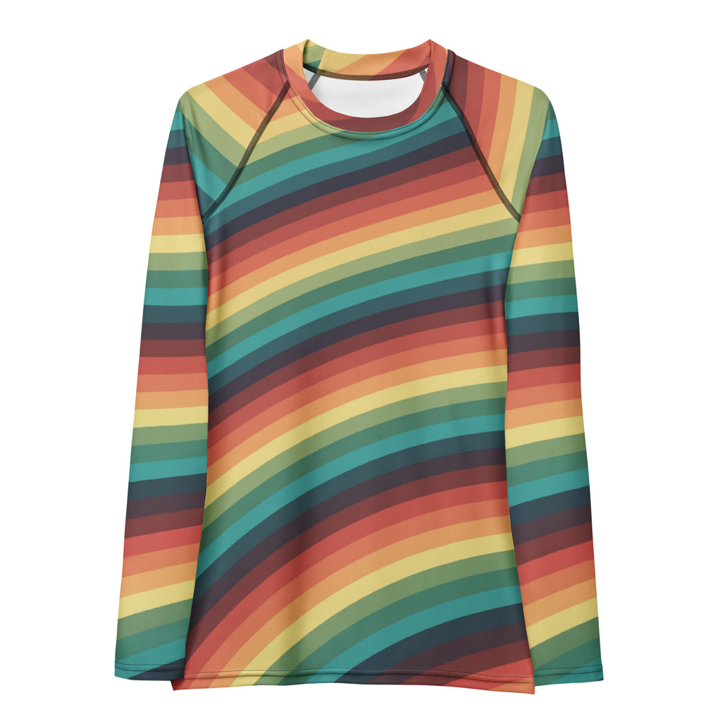 Women's Vintage Rainbow Stripe Long Sleeve Rash Guard Swim Shirt – Buttery Soft, Sun Safe UPF 50+ Protection, Quick Dry & 4-Way Stretch Comfort