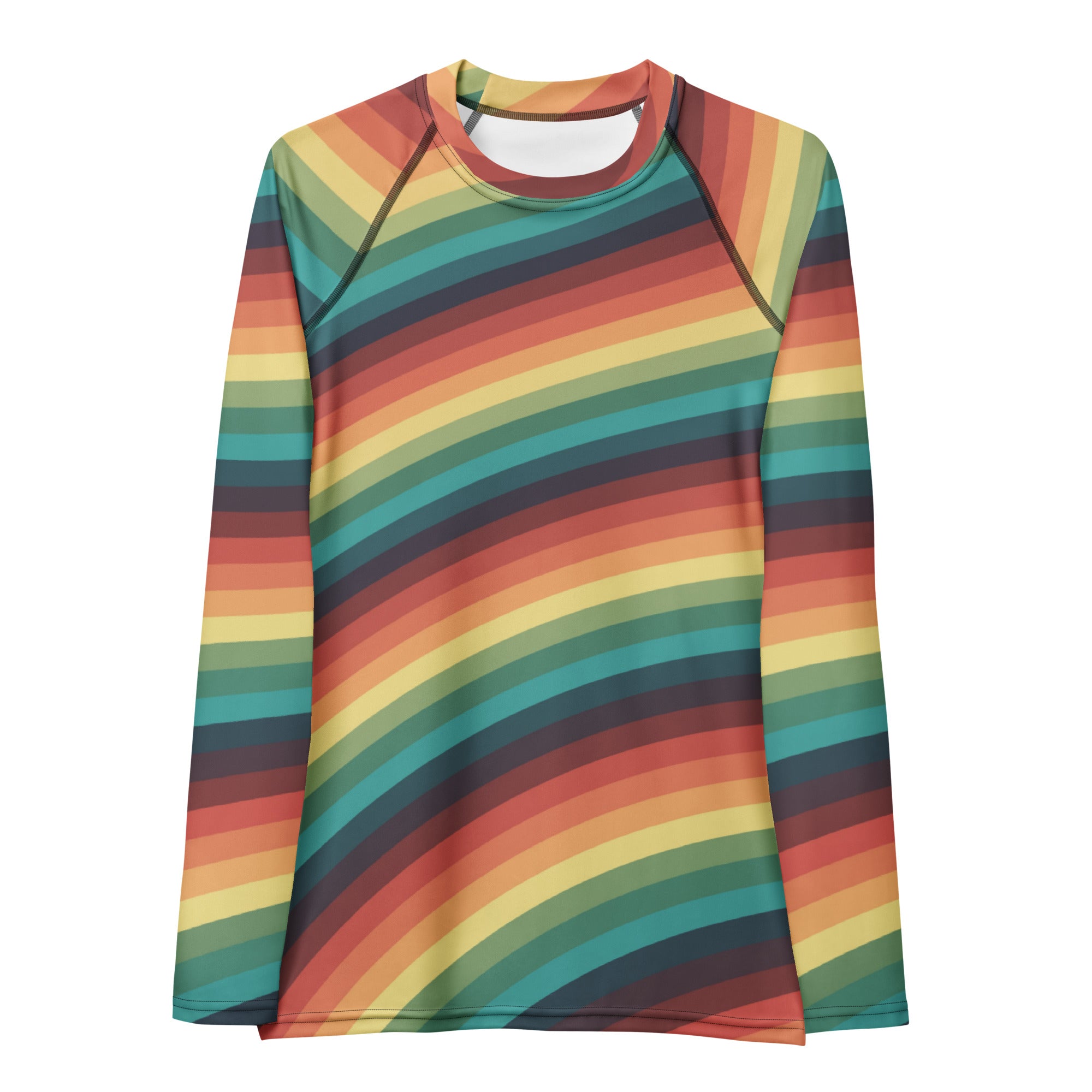 Women's Vintage Rainbow Stripe Long Sleeve Rash Guard Swim Shirt – Buttery Soft, Sun Safe UPF 50+ Protection, Quick Dry & 4-Way Stretch Comfort