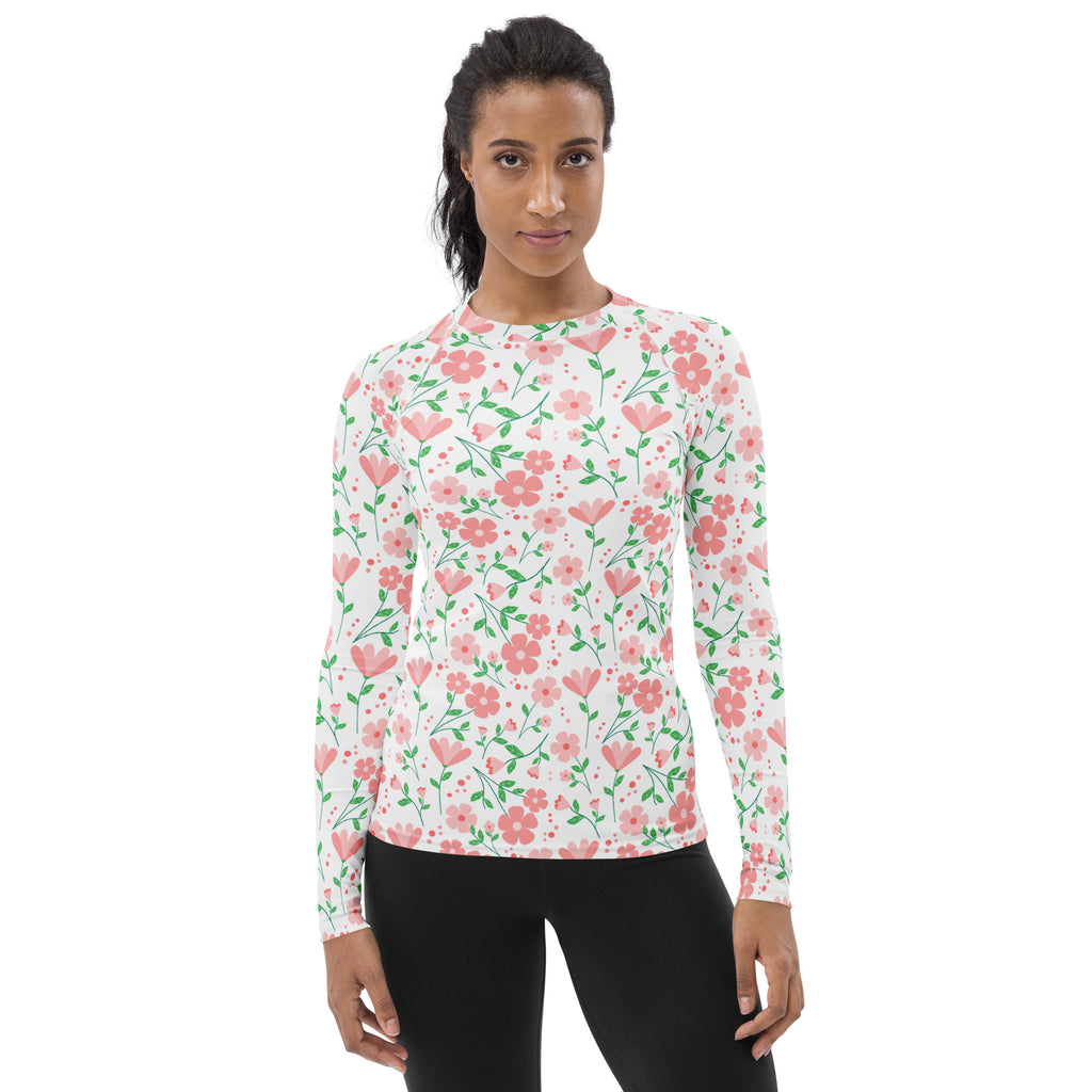 Women's Pink Dainty Flower Long Sleeve Rash Guard Swim Shirt – Buttery Soft, Sun Safe UPF 50+ Protection, Quick Dry & 4-Way Stretch Comfort