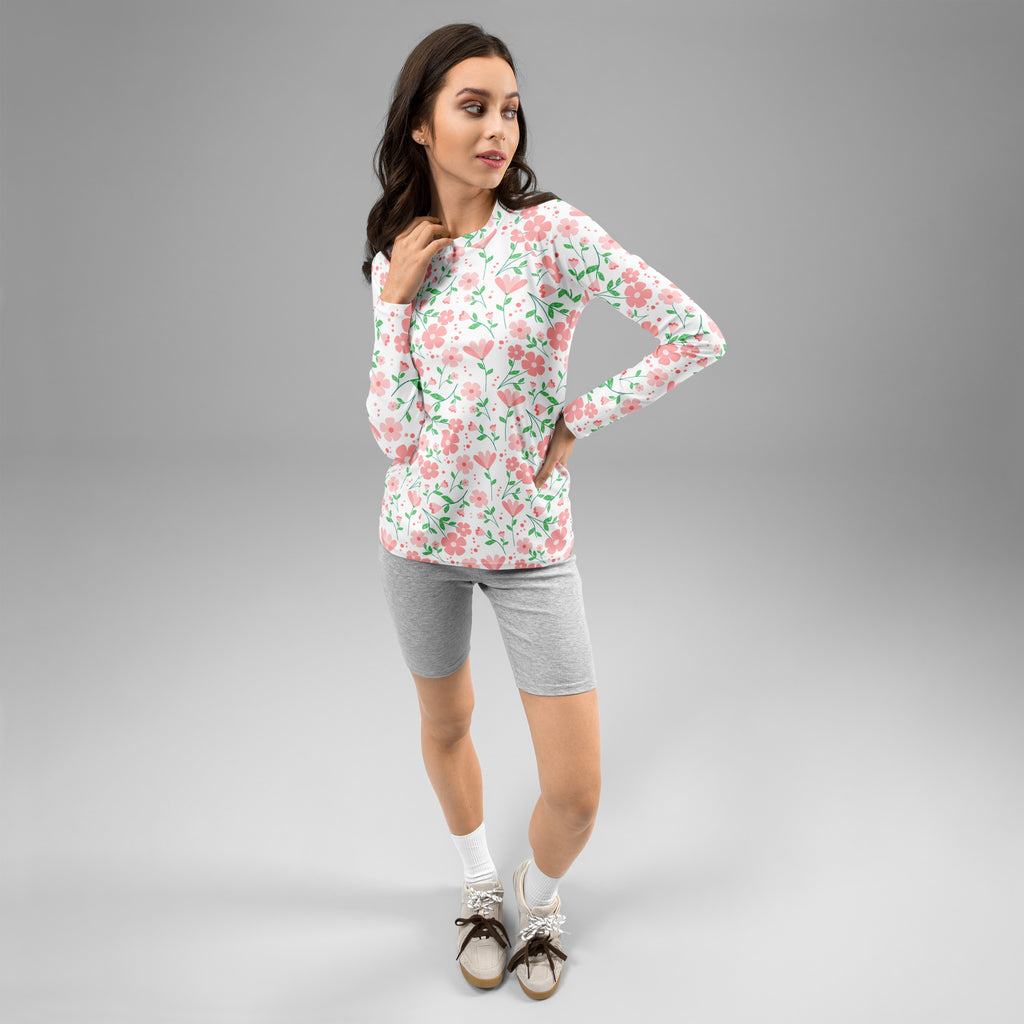 Women's Pink Dainty Flower Long Sleeve Rash Guard Swim Shirt – Buttery Soft, Sun Safe UPF 50+ Protection, Quick Dry & 4-Way Stretch Comfort