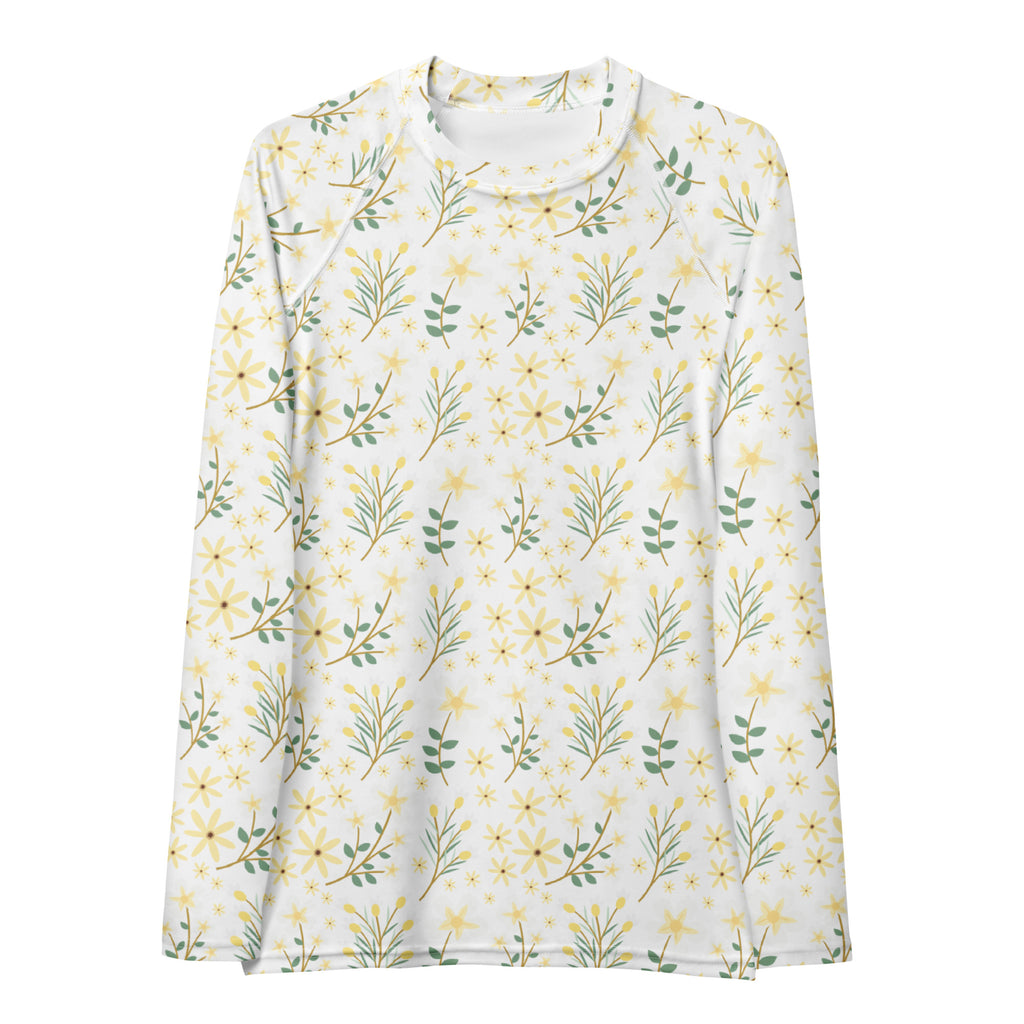 Women's Yellow Wildflower Long Sleeve Rash Guard Swim Shirt – Buttery Soft, Sun Safe UPF 50+ Protection, Quick Dry & 4-Way Stretch Comfort