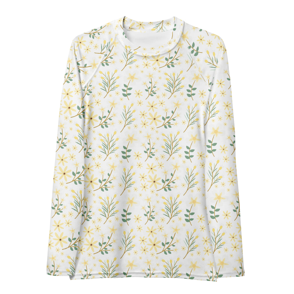 Women's Yellow Wildflower Long Sleeve Rash Guard Swim Shirt – Buttery Soft, Sun Safe UPF 50+ Protection, Quick Dry & 4-Way Stretch Comfort