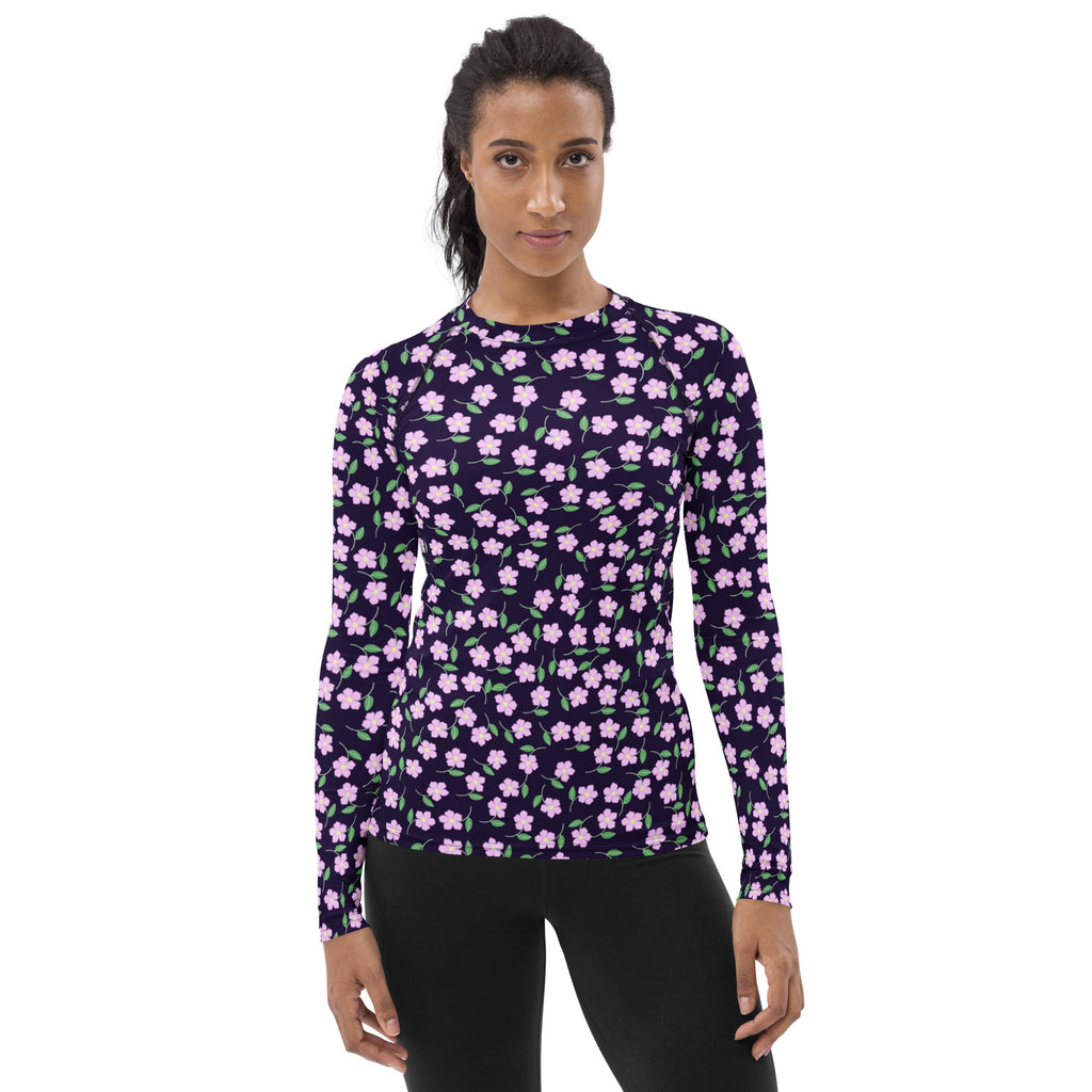 Women's Purple Floral Long Sleeve Rash Guard Swim Shirt – Buttery Soft, Sun Safe UPF 50+ Protection, Quick Dry & 4-Way Stretch Comfort