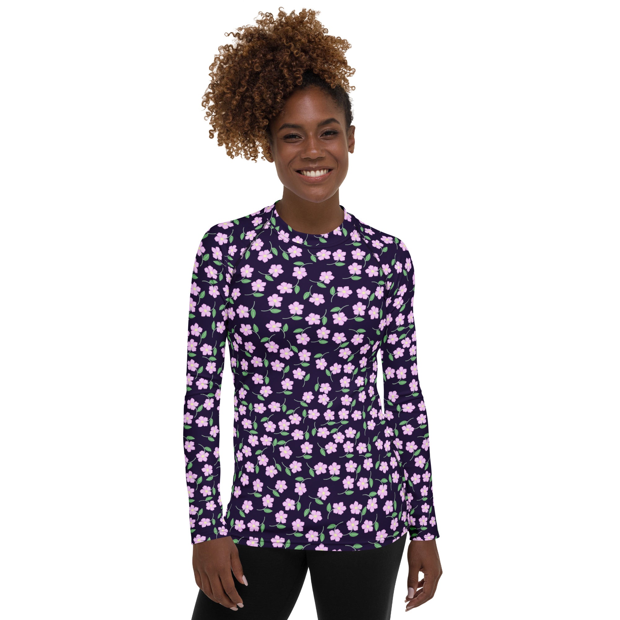 Women's Purple Floral Long Sleeve Rash Guard Swim Shirt – Buttery Soft, Sun Safe UPF 50+ Protection, Quick Dry & 4-Way Stretch Comfort