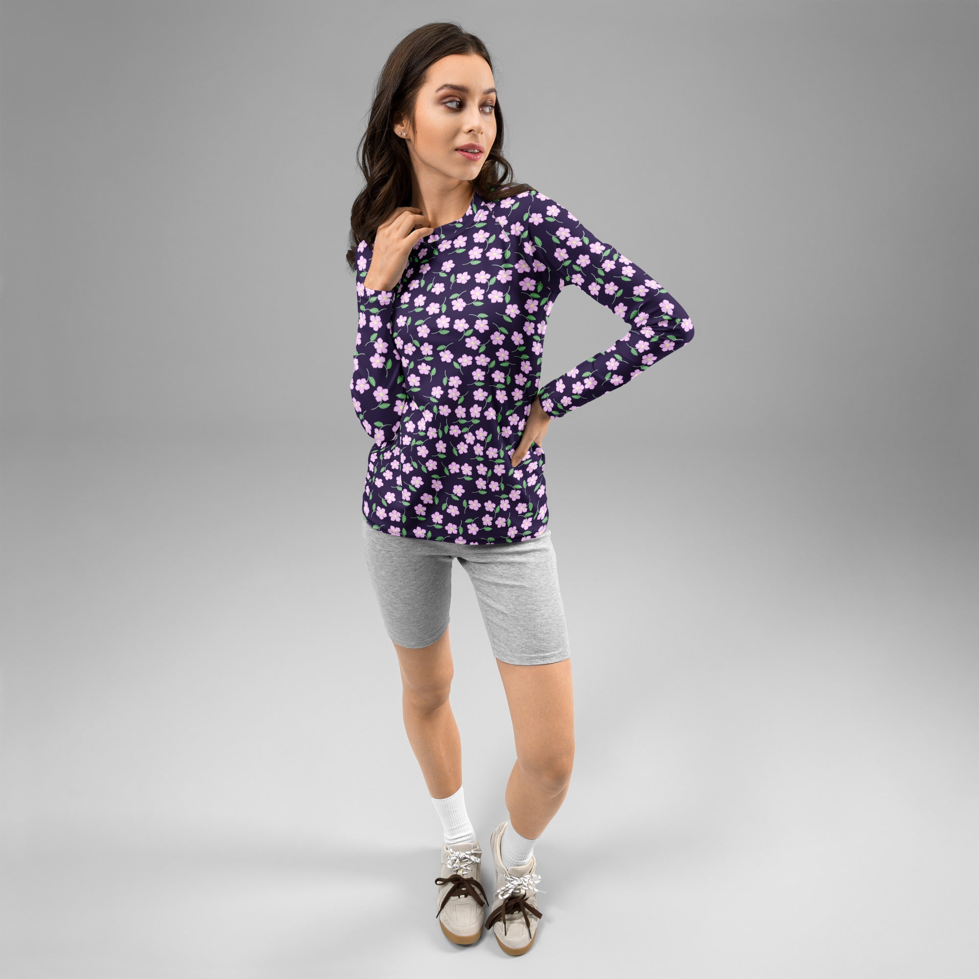 Women's Purple Floral Long Sleeve Rash Guard Swim Shirt – Buttery Soft, Sun Safe UPF 50+ Protection, Quick Dry & 4-Way Stretch Comfort
