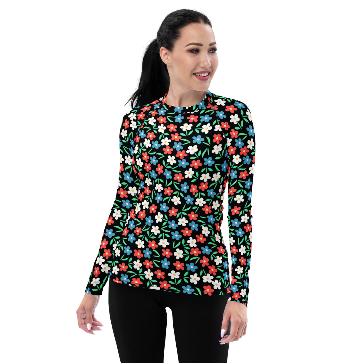 Women's Colorful Flower Long Sleeve Rash Guard Swim Shirt – Buttery Soft, Sun Safe UPF 50+ Protection, Quick Dry & 4-Way Stretch Comfort