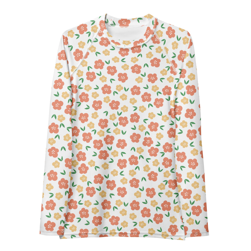 Women's Orange Floral Long Sleeve Rash Guard Swim Shirt – Buttery Soft, Sun Safe UPF 50+ Protection, Quick Dry & 4-Way Stretch Comfort