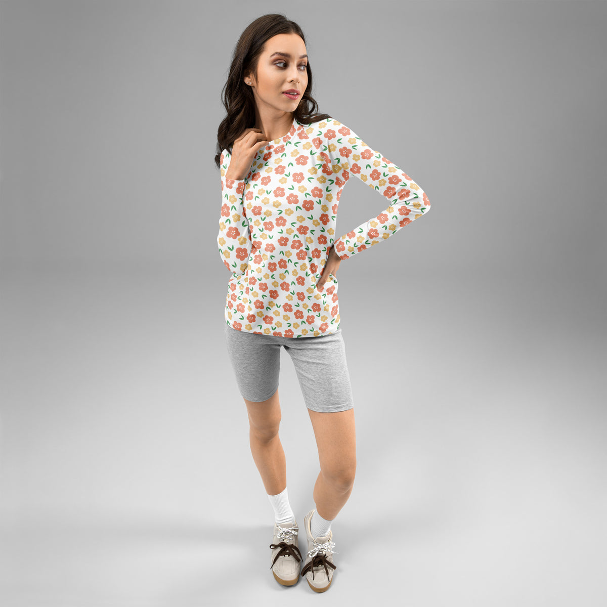 Women's Orange Floral Long Sleeve Rash Guard Swim Shirt – Buttery Soft, Sun Safe UPF 50+ Protection, Quick Dry & 4-Way Stretch Comfort