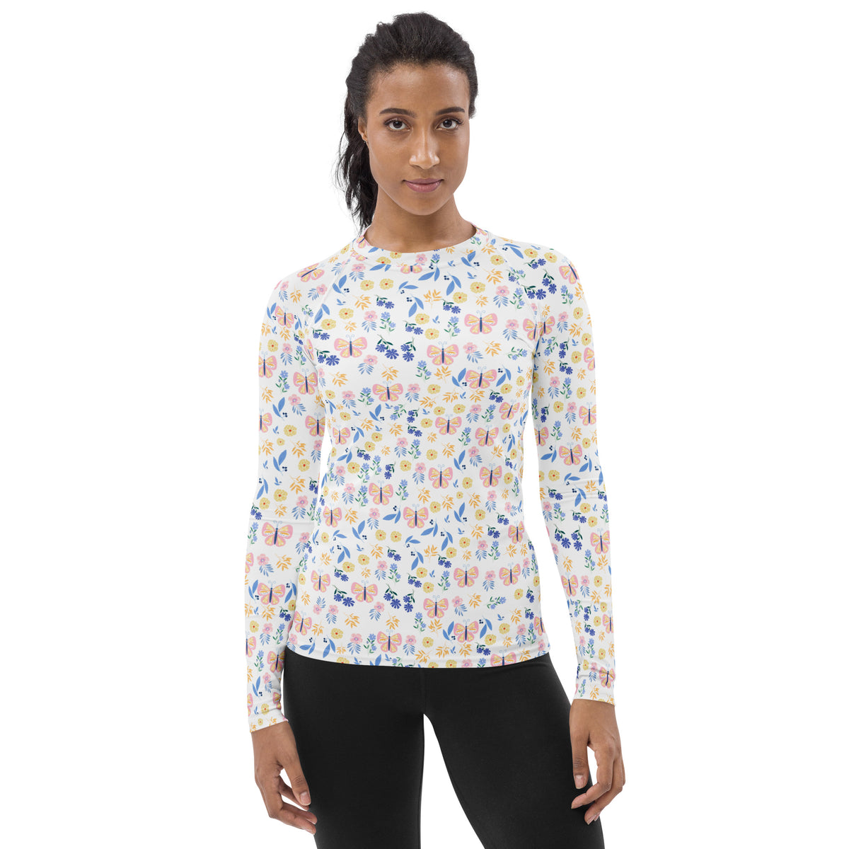 Women's Butterfly Floral Long Sleeve Rash Guard Swim Shirt – Buttery Soft, Sun Safe UPF 50+ Protection, Quick Dry & 4-Way Stretch Comfort