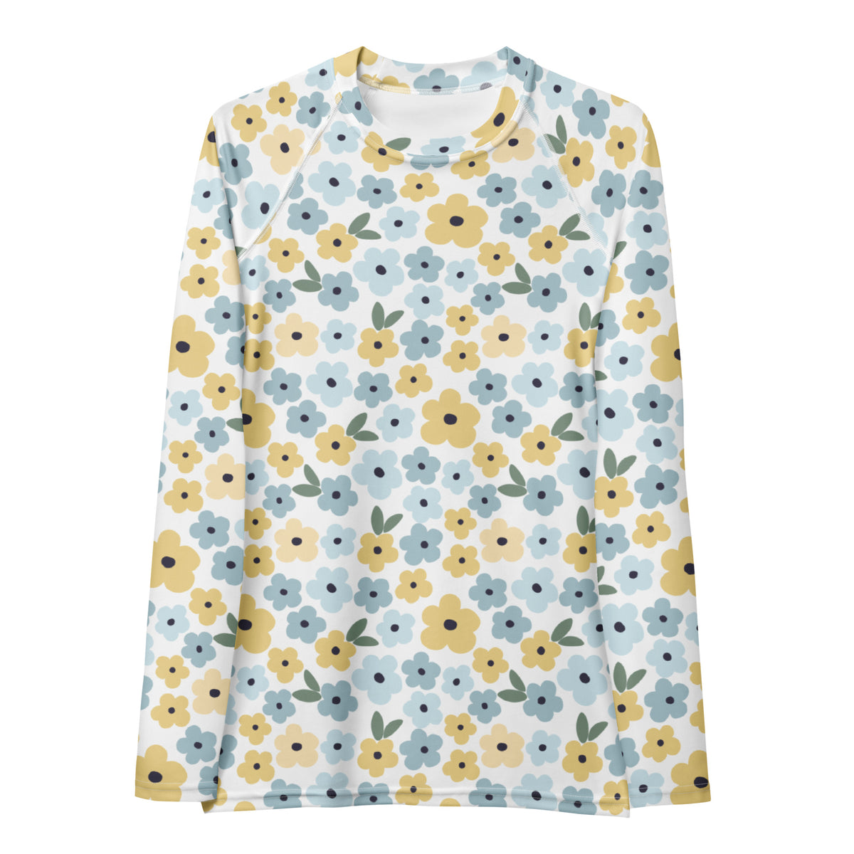 Women's Blue & Yellow Floral Long Sleeve Rash Guard Swim Shirt – Buttery Soft, Sun Safe UPF 50+ Protection, Quick Dry & 4-Way Stretch Comfort