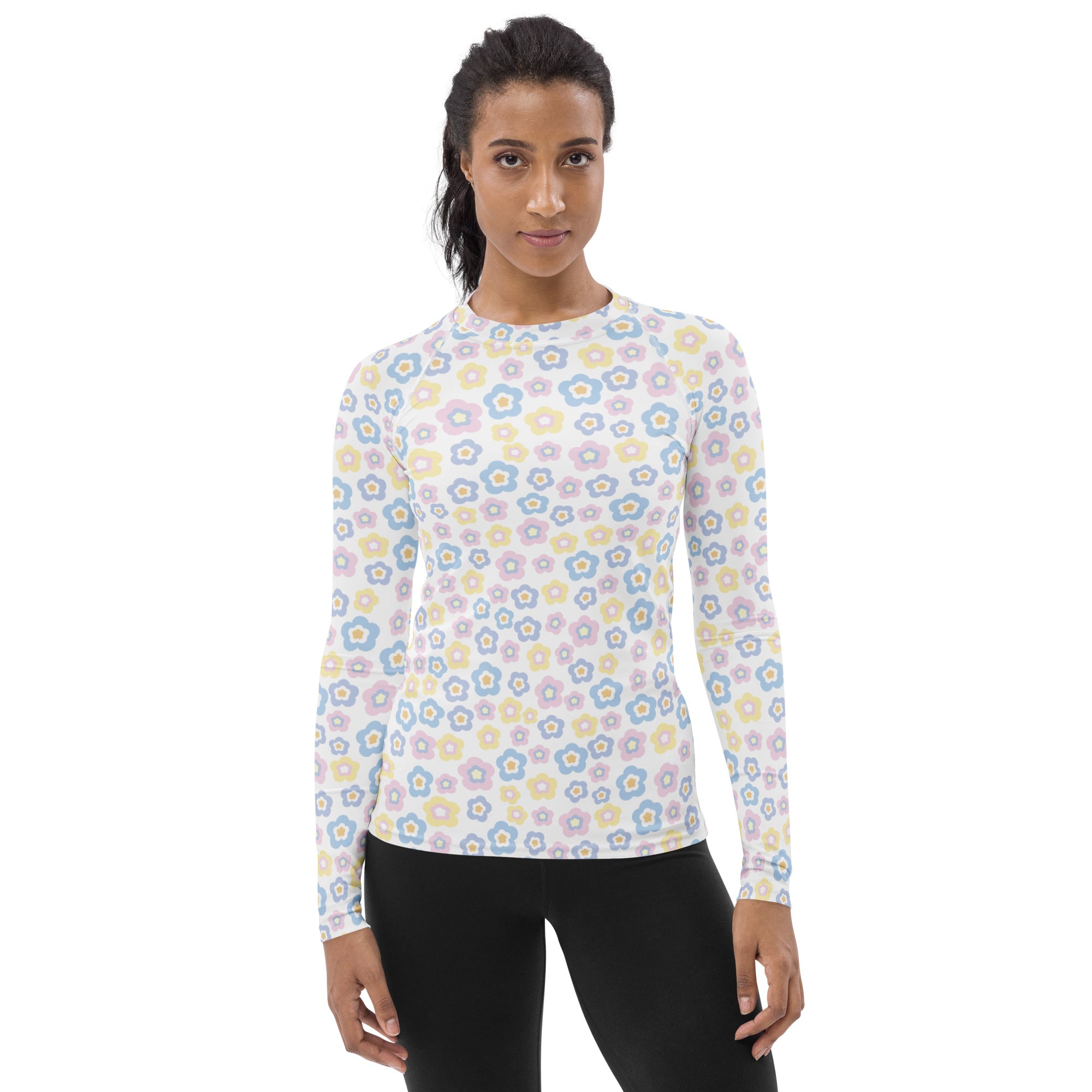 Women's Pastel Flower Long Sleeve Rash Guard Swim Shirt – Buttery Soft, Sun Safe UPF 50+ Protection, Quick Dry & 4-Way Stretch Comfort