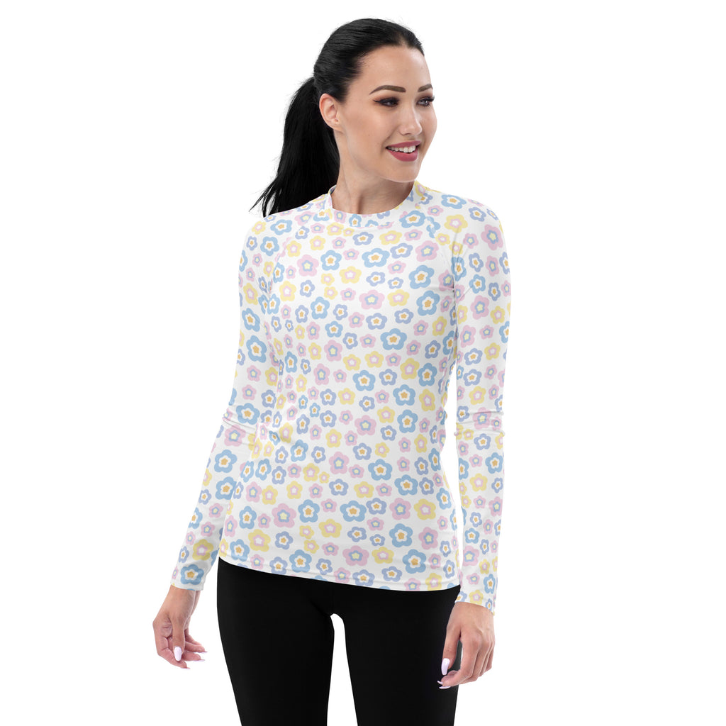 Women's Pastel Flower Long Sleeve Rash Guard Swim Shirt – Buttery Soft, Sun Safe UPF 50+ Protection, Quick Dry & 4-Way Stretch Comfort