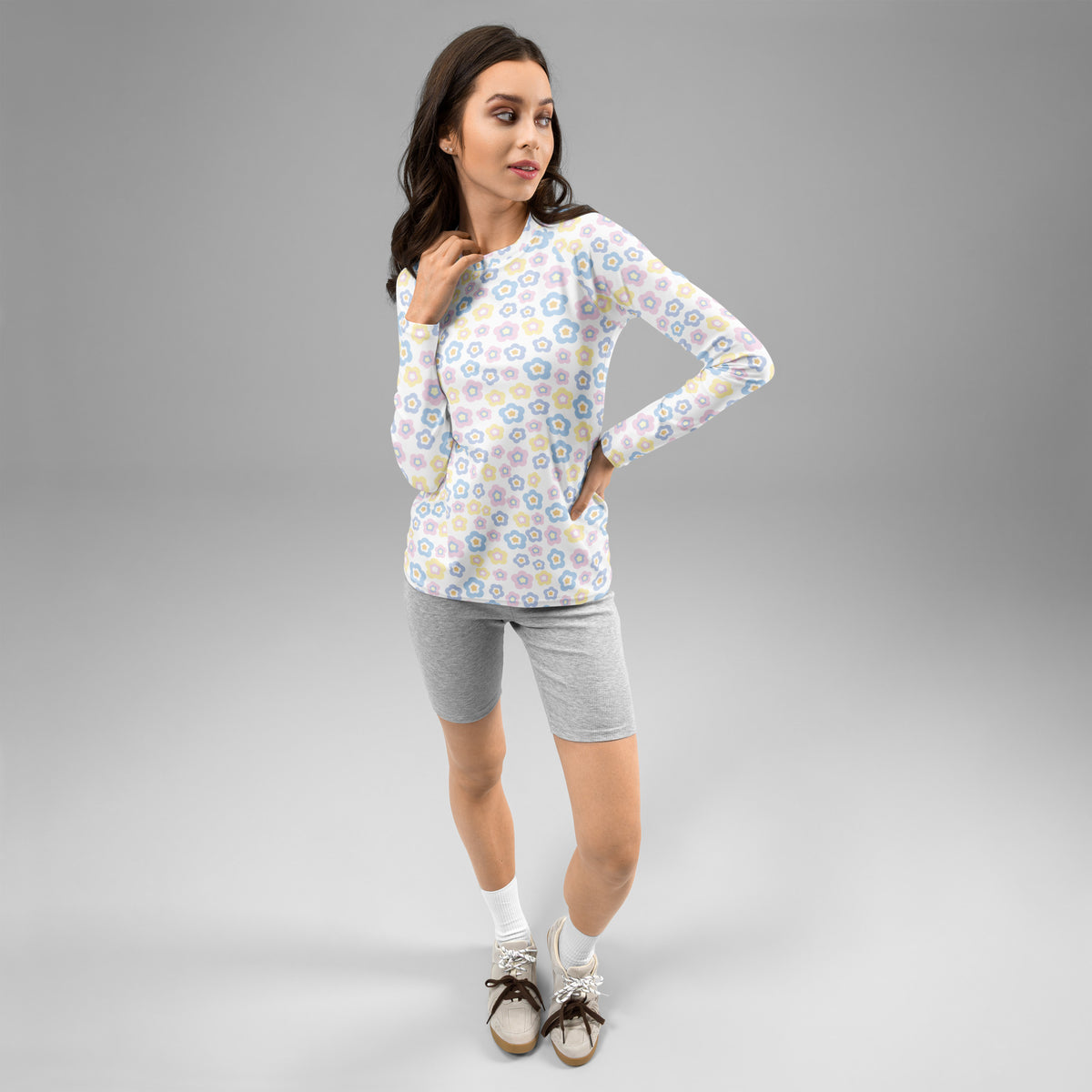Women's Pastel Flower Long Sleeve Rash Guard Swim Shirt – Buttery Soft, Sun Safe UPF 50+ Protection, Quick Dry & 4-Way Stretch Comfort