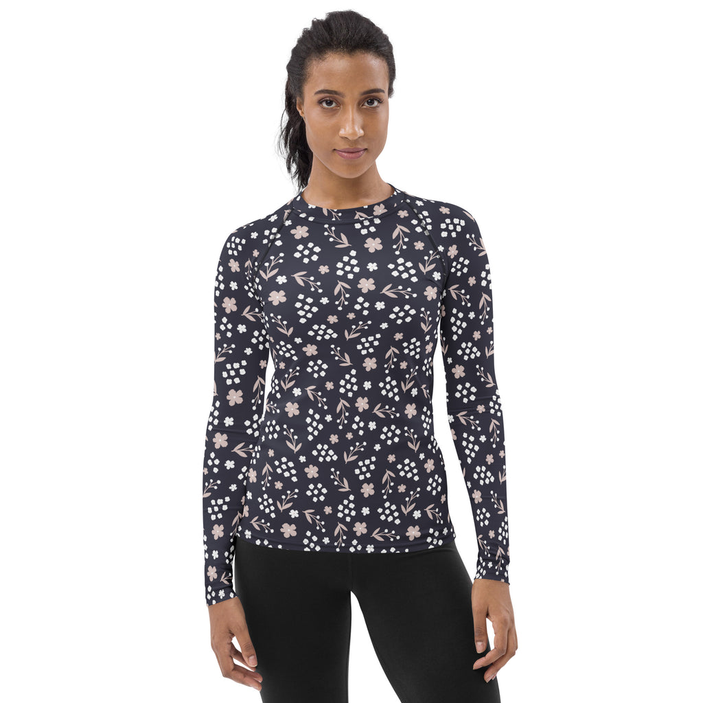 Women's Charcoal Floral Long Sleeve Rash Guard Swim Shirt – Buttery Soft, Sun Safe UPF 50+ Protection, Quick Dry & 4-Way Stretch Comfort