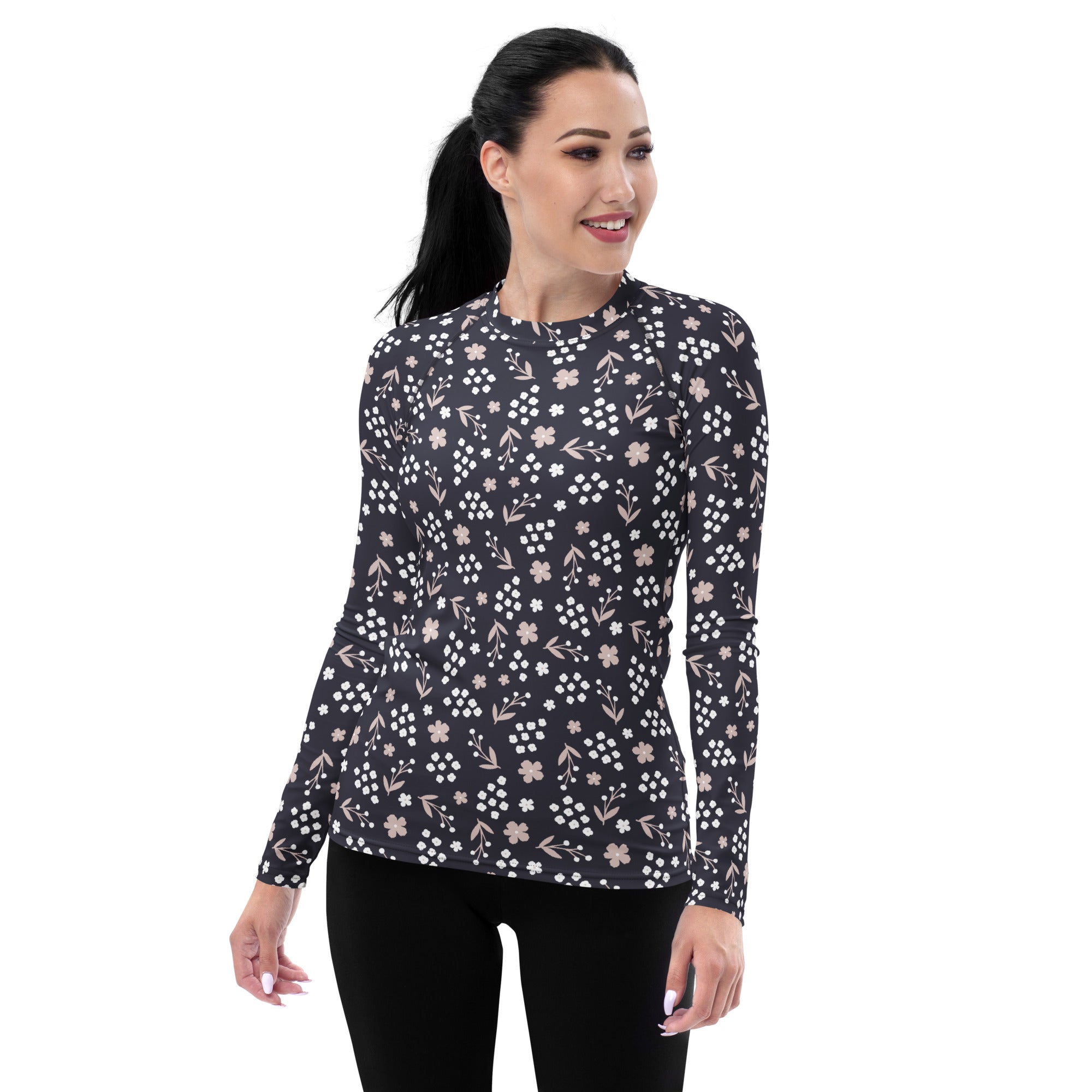 Women's Charcoal Floral Long Sleeve Rash Guard Swim Shirt – Buttery Soft, Sun Safe UPF 50+ Protection, Quick Dry & 4-Way Stretch Comfort