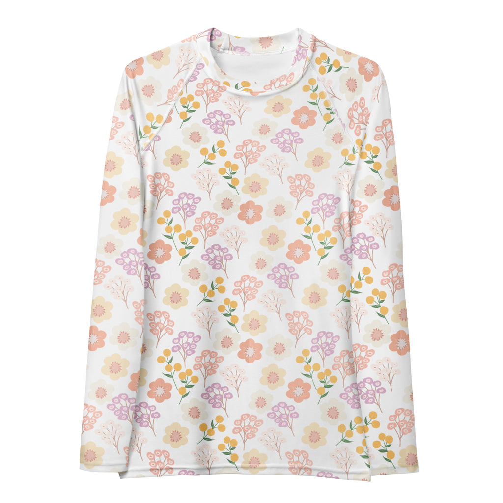 Women's Pastel Wildflower Rash Long Sleeve Rash Guard Swim Shirt – Buttery Soft, Sun Safe UPF 50+ Protection, Quick Dry & 4-Way Stretch Comfort