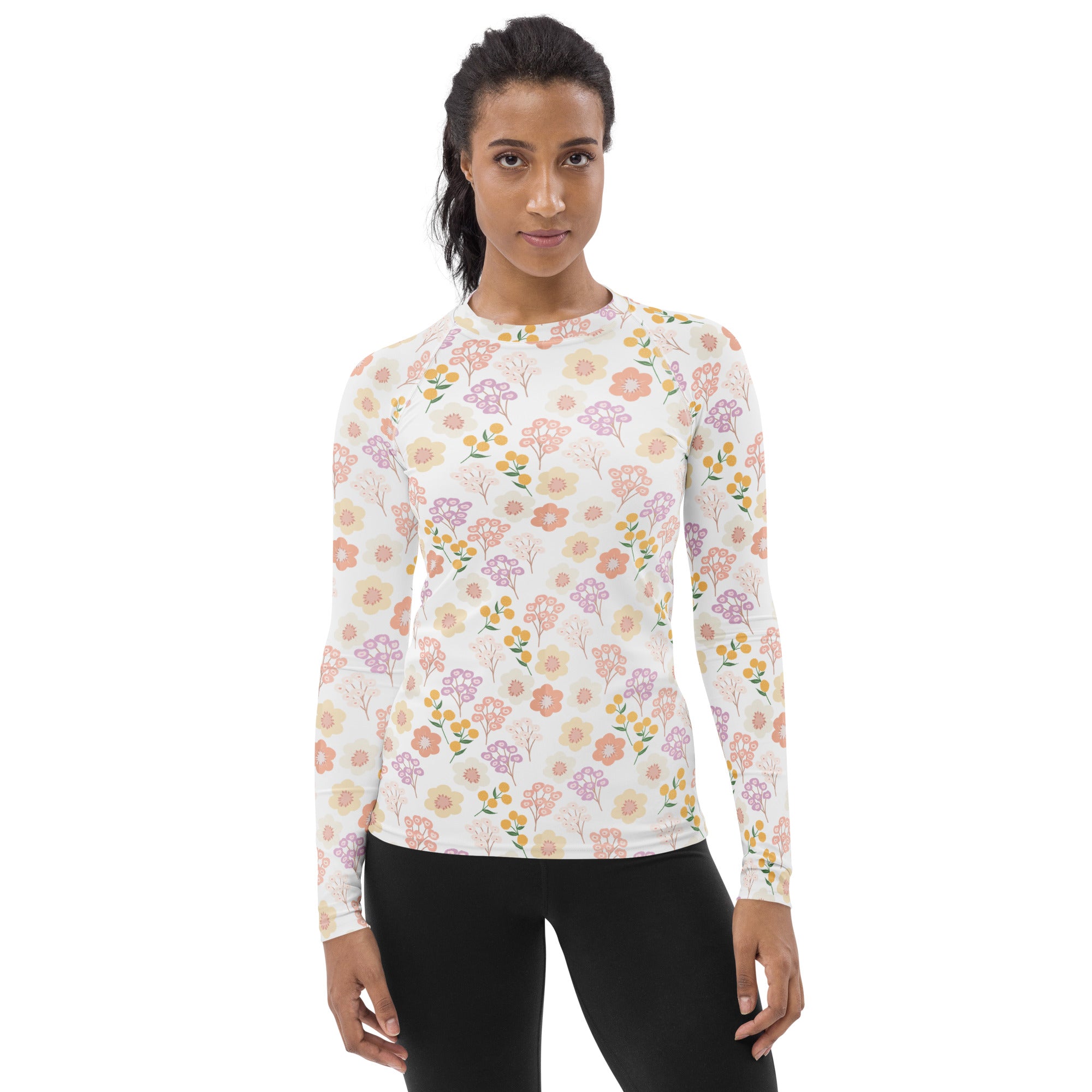 Women's Pastel Wildflower Rash Long Sleeve Rash Guard Swim Shirt – Buttery Soft, Sun Safe UPF 50+ Protection, Quick Dry & 4-Way Stretch Comfort