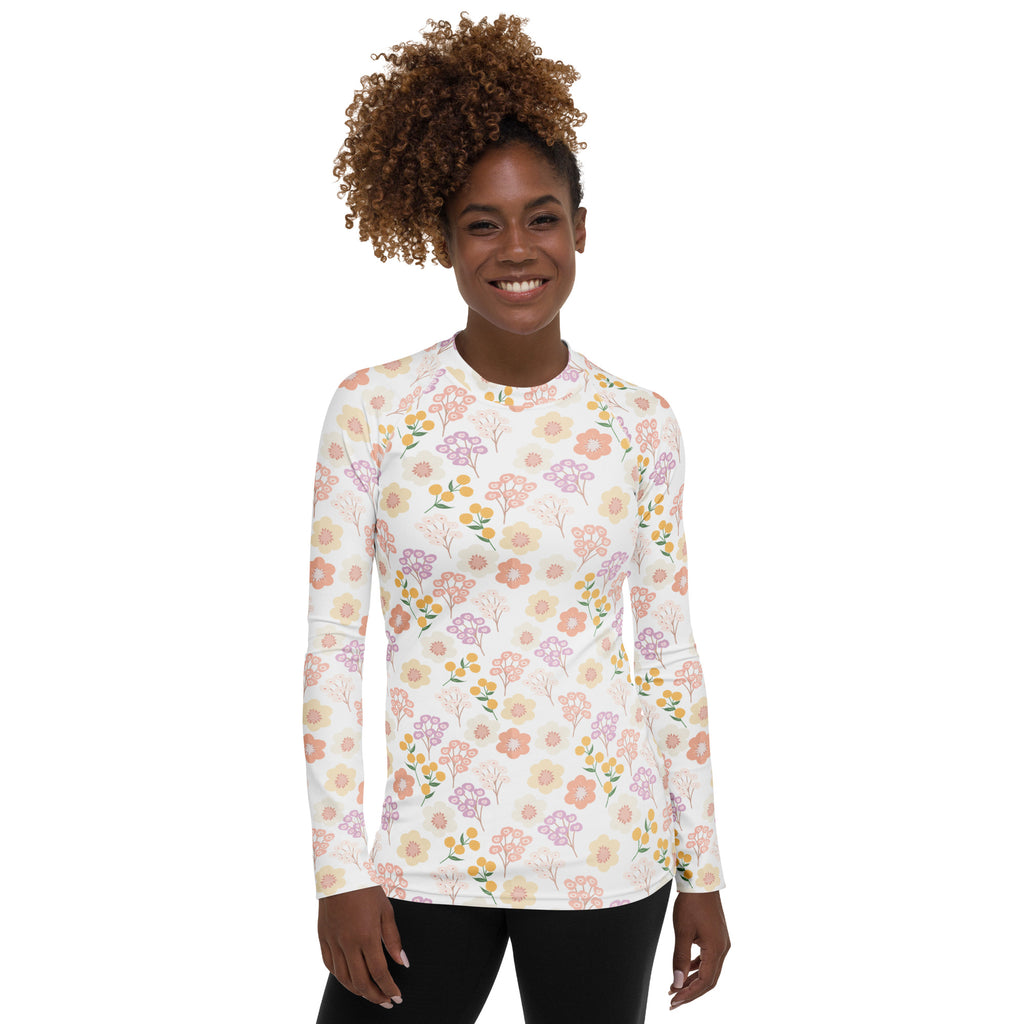 Women's Pastel Wildflower Rash Long Sleeve Rash Guard Swim Shirt – Buttery Soft, Sun Safe UPF 50+ Protection, Quick Dry & 4-Way Stretch Comfort