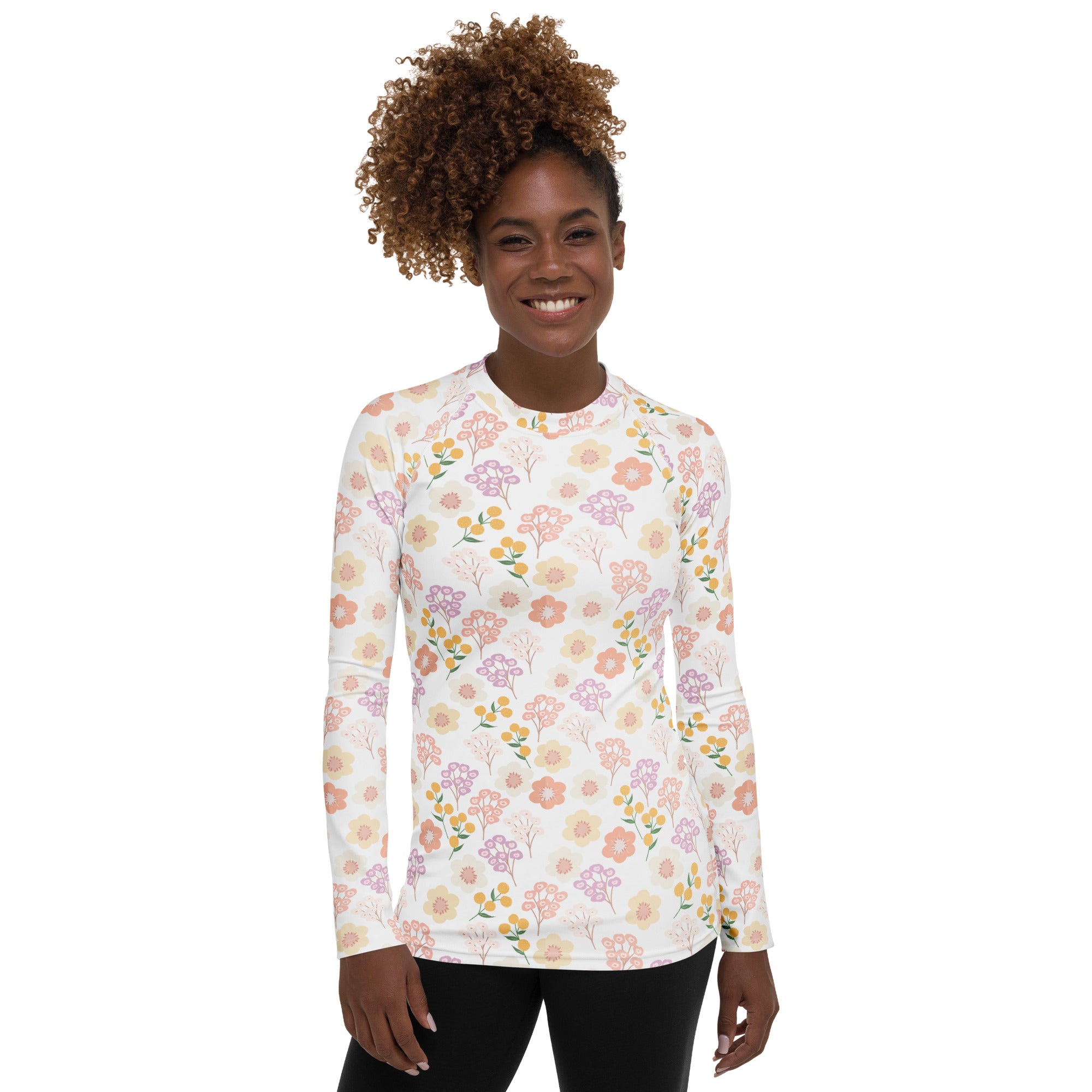 Women's Pastel Wildflower Rash Long Sleeve Rash Guard Swim Shirt – Buttery Soft, Sun Safe UPF 50+ Protection, Quick Dry & 4-Way Stretch Comfort