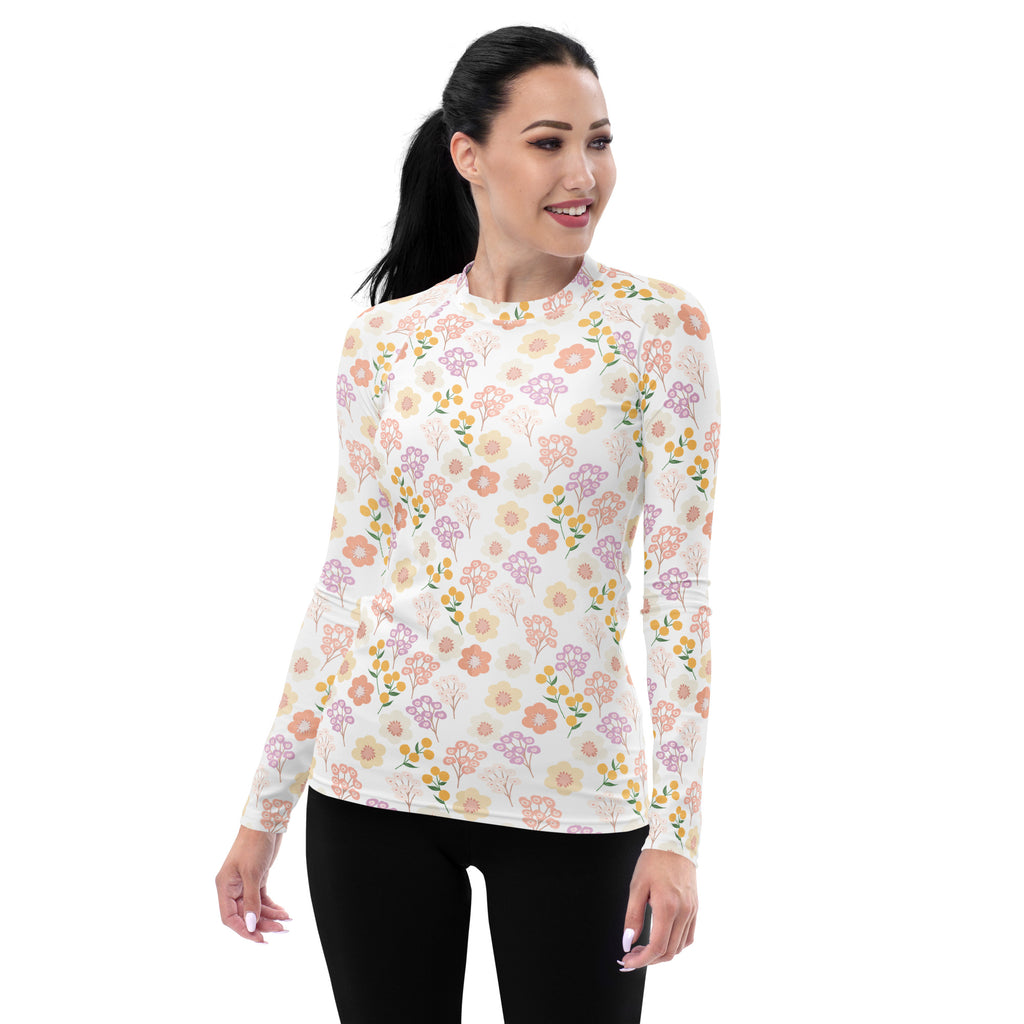 Women's Pastel Wildflower Rash Long Sleeve Rash Guard Swim Shirt – Buttery Soft, Sun Safe UPF 50+ Protection, Quick Dry & 4-Way Stretch Comfort