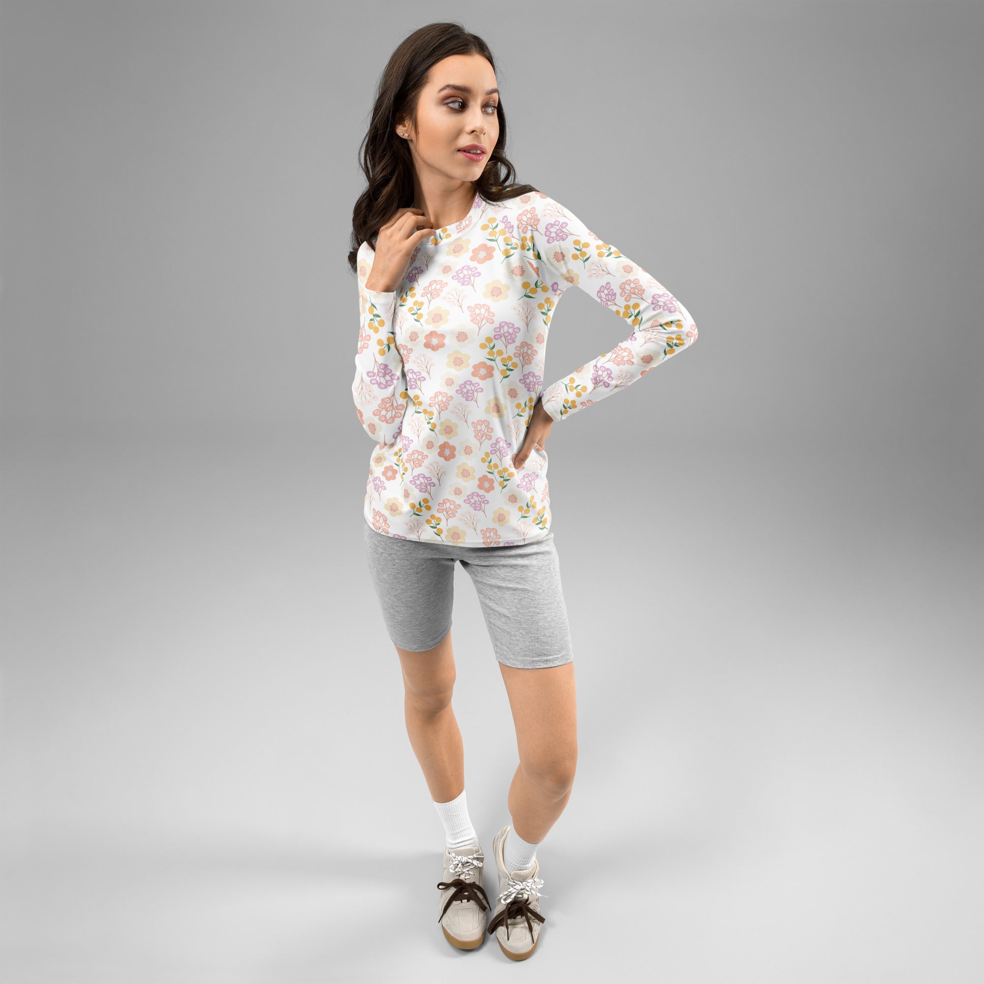 Women's Pastel Wildflower Rash Long Sleeve Rash Guard Swim Shirt – Buttery Soft, Sun Safe UPF 50+ Protection, Quick Dry & 4-Way Stretch Comfort