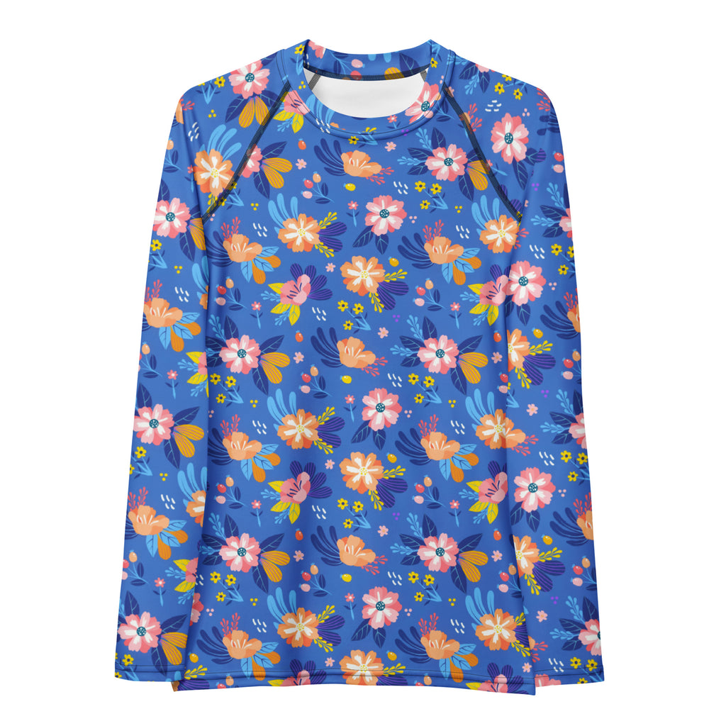 Women's Colorful Blue Floral Long Sleeve Rash Guard Swim Shirt – Buttery Soft, Sun Safe UPF 50+ Protection, Quick Dry & 4-Way Stretch Comfort