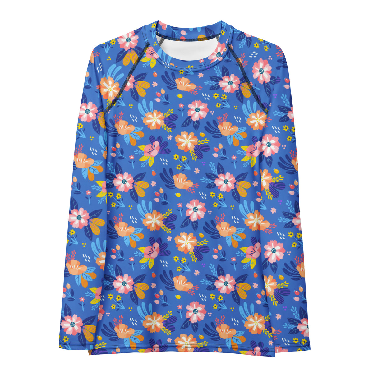 Women's Colorful Blue Floral Long Sleeve Rash Guard Swim Shirt – Buttery Soft, Sun Safe UPF 50+ Protection, Quick Dry & 4-Way Stretch Comfort