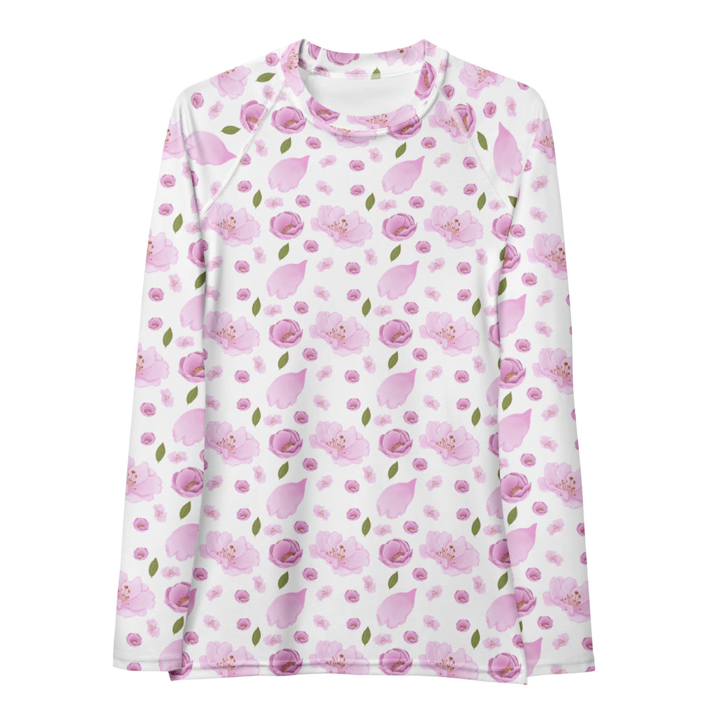 Women's Pink Cherry Blossom Long Sleeve Rash Guard Swim Shirt – Buttery Soft, Sun Safe UPF 50+ Protection, Quick Dry & 4-Way Stretch Comfort