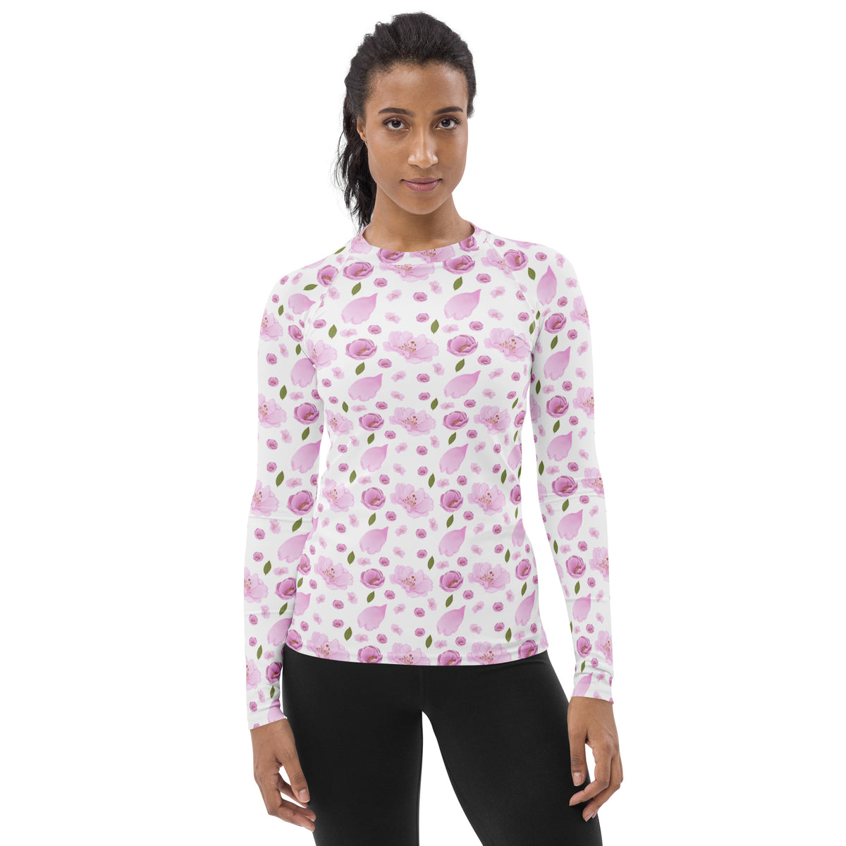 Women's Pink Cherry Blossom Long Sleeve Rash Guard Swim Shirt – Buttery Soft, Sun Safe UPF 50+ Protection, Quick Dry & 4-Way Stretch Comfort