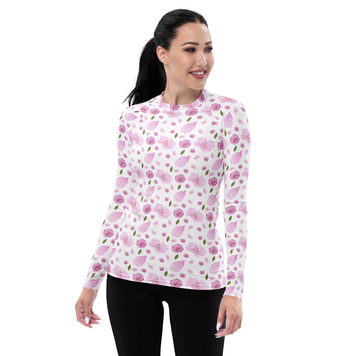 Women's Pink Cherry Blossom Long Sleeve Rash Guard Swim Shirt – Buttery Soft, Sun Safe UPF 50+ Protection, Quick Dry & 4-Way Stretch Comfort