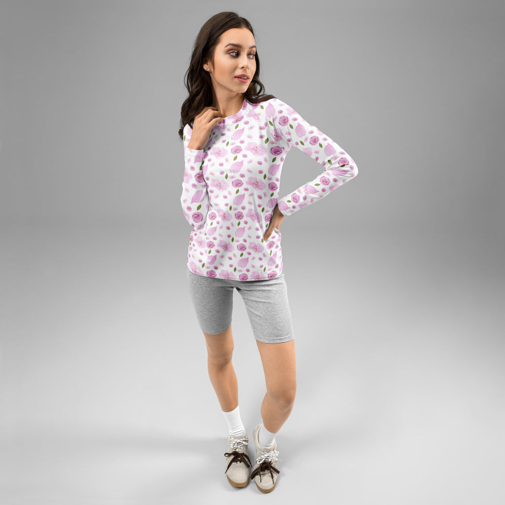 Women's Pink Cherry Blossom Long Sleeve Rash Guard Swim Shirt – Buttery Soft, Sun Safe UPF 50+ Protection, Quick Dry & 4-Way Stretch Comfort
